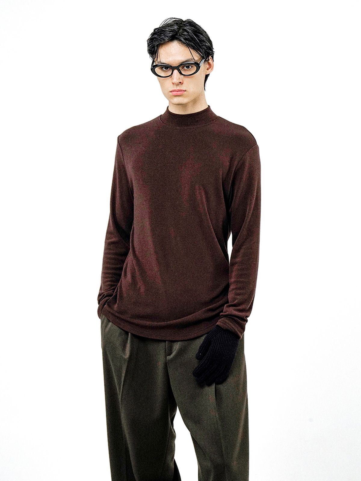 챈세스노이(CHANCE'S NOI) Fleece Wool Half Turtleneck - Brown /M244TP03BR