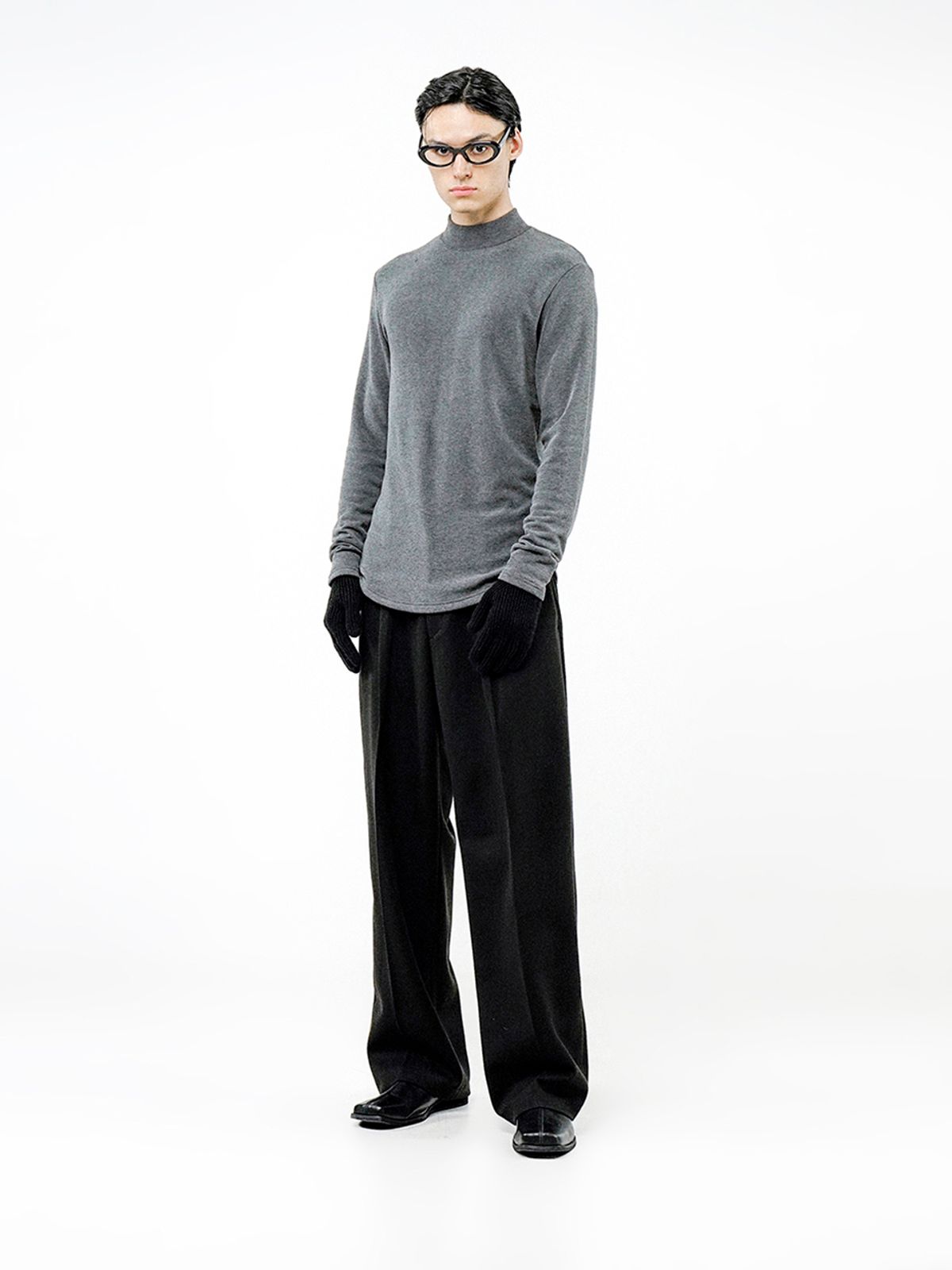 챈세스노이(CHANCE'S NOI) Fleece Wool Half Turtleneck - Charcoal /M244TP03CH