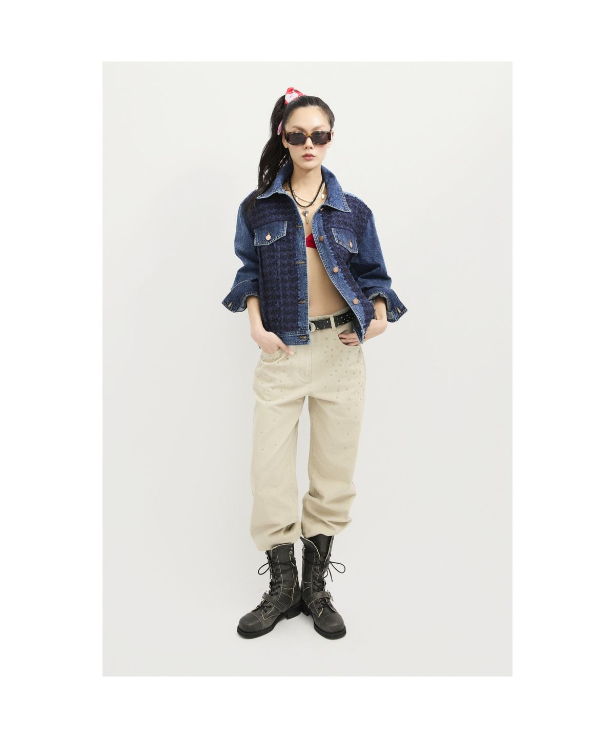 럭키슈에뜨(LUCKY CHOUETTE) Tweed MIX Denim Jacket (blue) LFPDS25100BUX