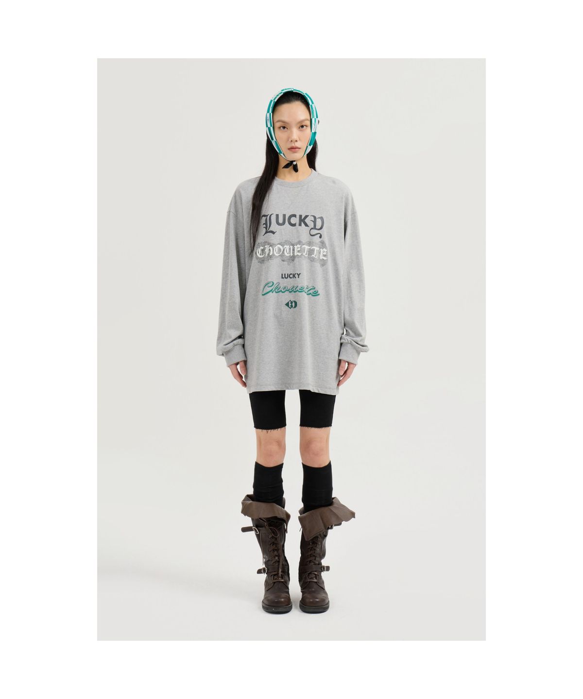 럭키슈에뜨(LUCKY CHOUETTE) Print Point Long Length Long-Sleeved T-Shirt (melange grey) LFTAS25190GYM