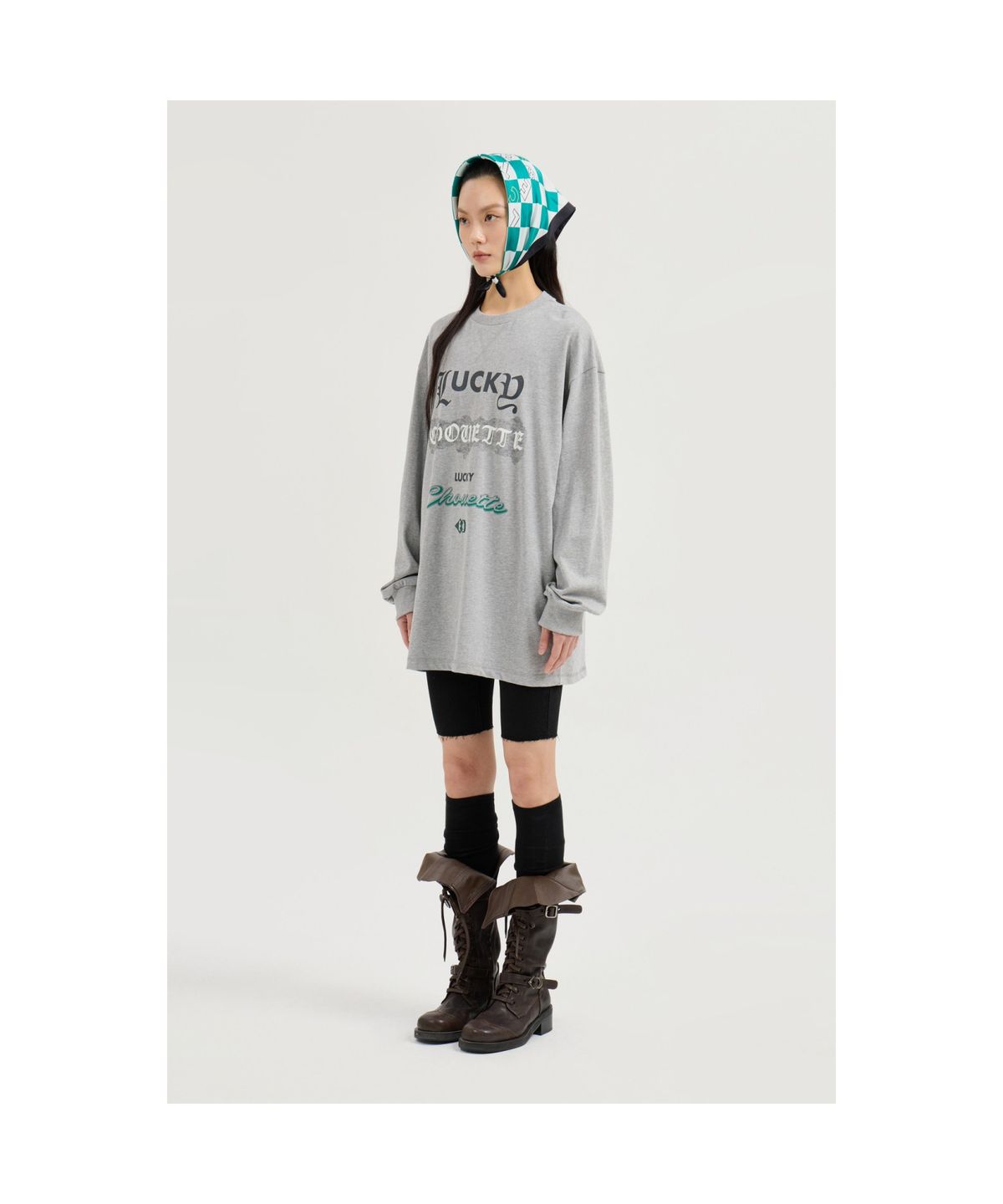 럭키슈에뜨(LUCKY CHOUETTE) Print Point Long Length Long-Sleeved T-Shirt (melange grey) LFTAS25190GYM