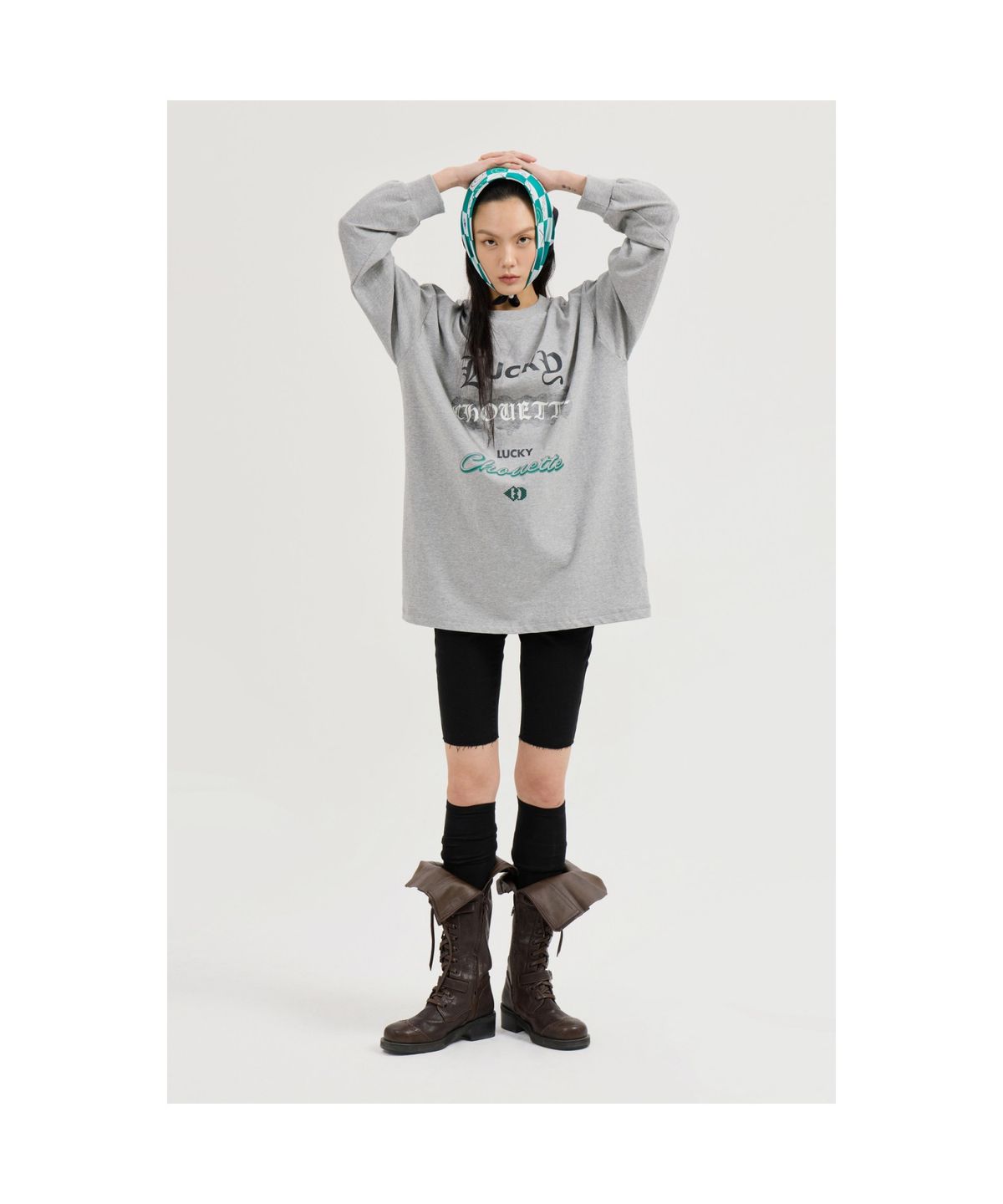 럭키슈에뜨(LUCKY CHOUETTE) Print Point Long Length Long-Sleeved T-Shirt (melange grey) LFTAS25190GYM