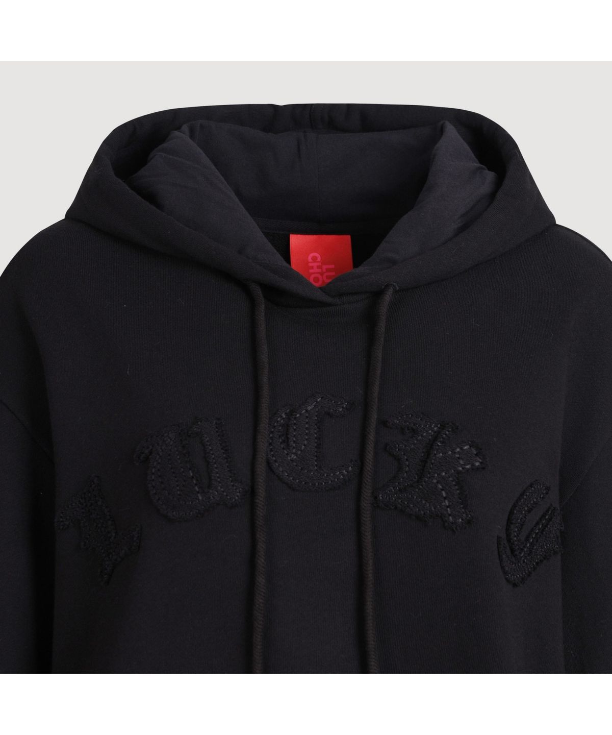 럭키슈에뜨(LUCKY CHOUETTE) Embroidery Point Hooded T-shirt (black) LFTAS25120BKX