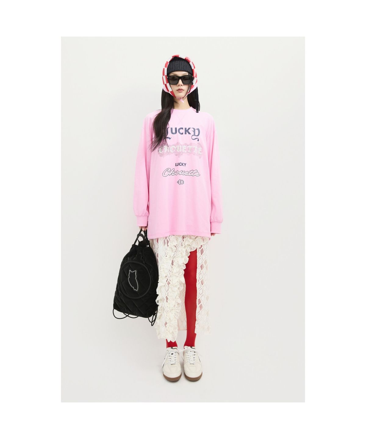 럭키슈에뜨(LUCKY CHOUETTE) Print Point Long Length Long-Sleeved T-Shirt (pink) LFTAS25190PIX