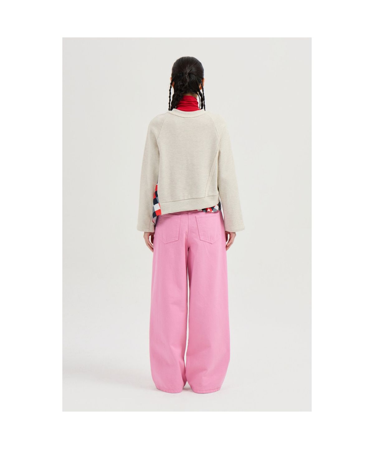 럭키슈에뜨(LUCKY CHOUETTE) Checkered Print Color Sweatshirt (oatmeal) LFTAS25110OTM