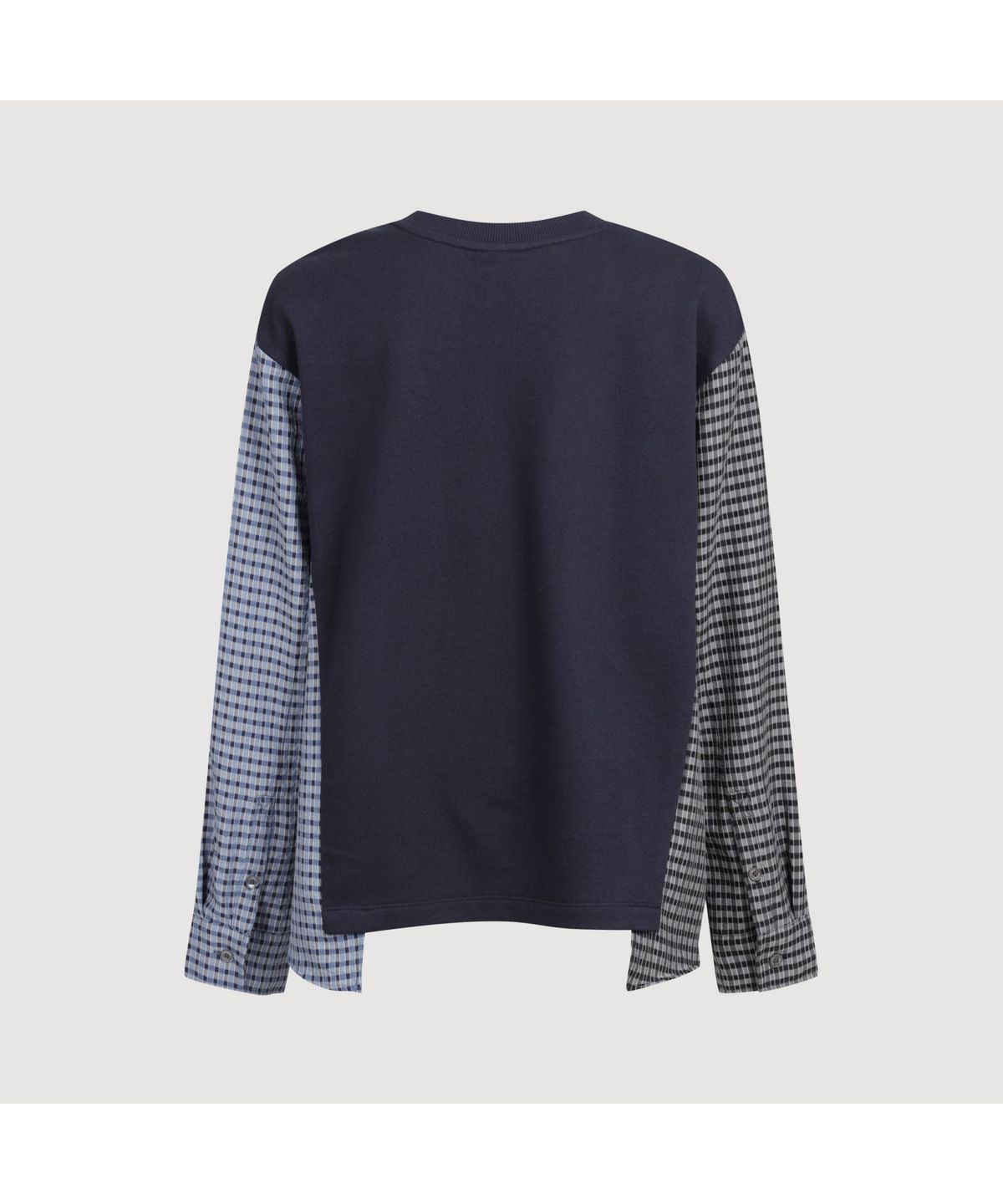럭키슈에뜨(LUCKY CHOUETTE) Checkered Sleeve MIX Long-Sleeved T-Shirt (dark navy) LFTAS25195NYD