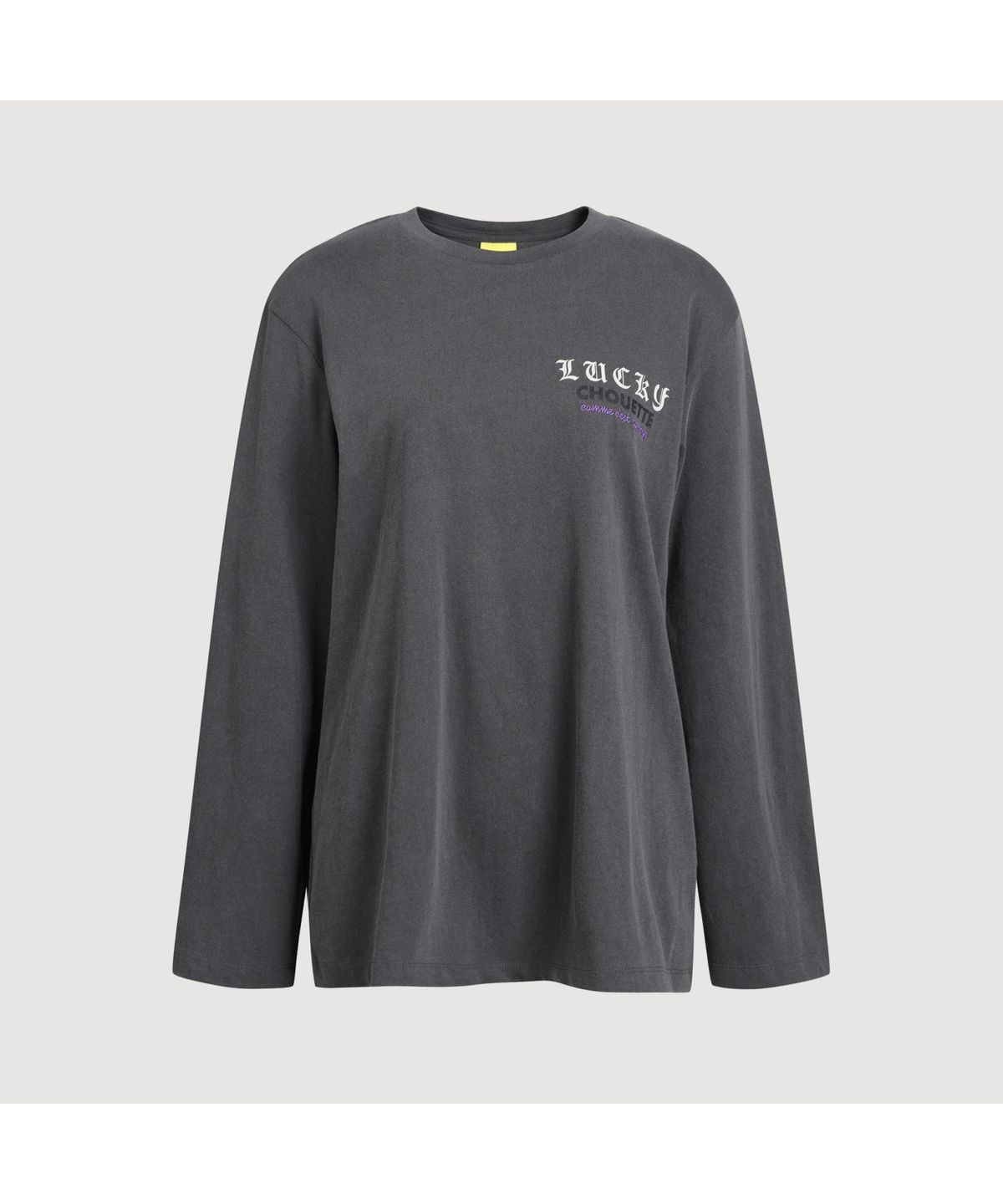 럭키슈에뜨(LUCKY CHOUETTE) Pigment Loose-Fit Long-Sleeved T-shirt (dark grey) LFTAS25180GYD