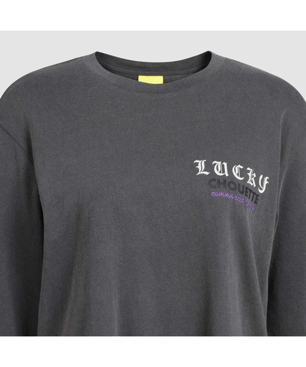 럭키슈에뜨(LUCKY CHOUETTE) Pigment Loose-Fit Long-Sleeved T-shirt (dark grey) LFTAS25180GYD
