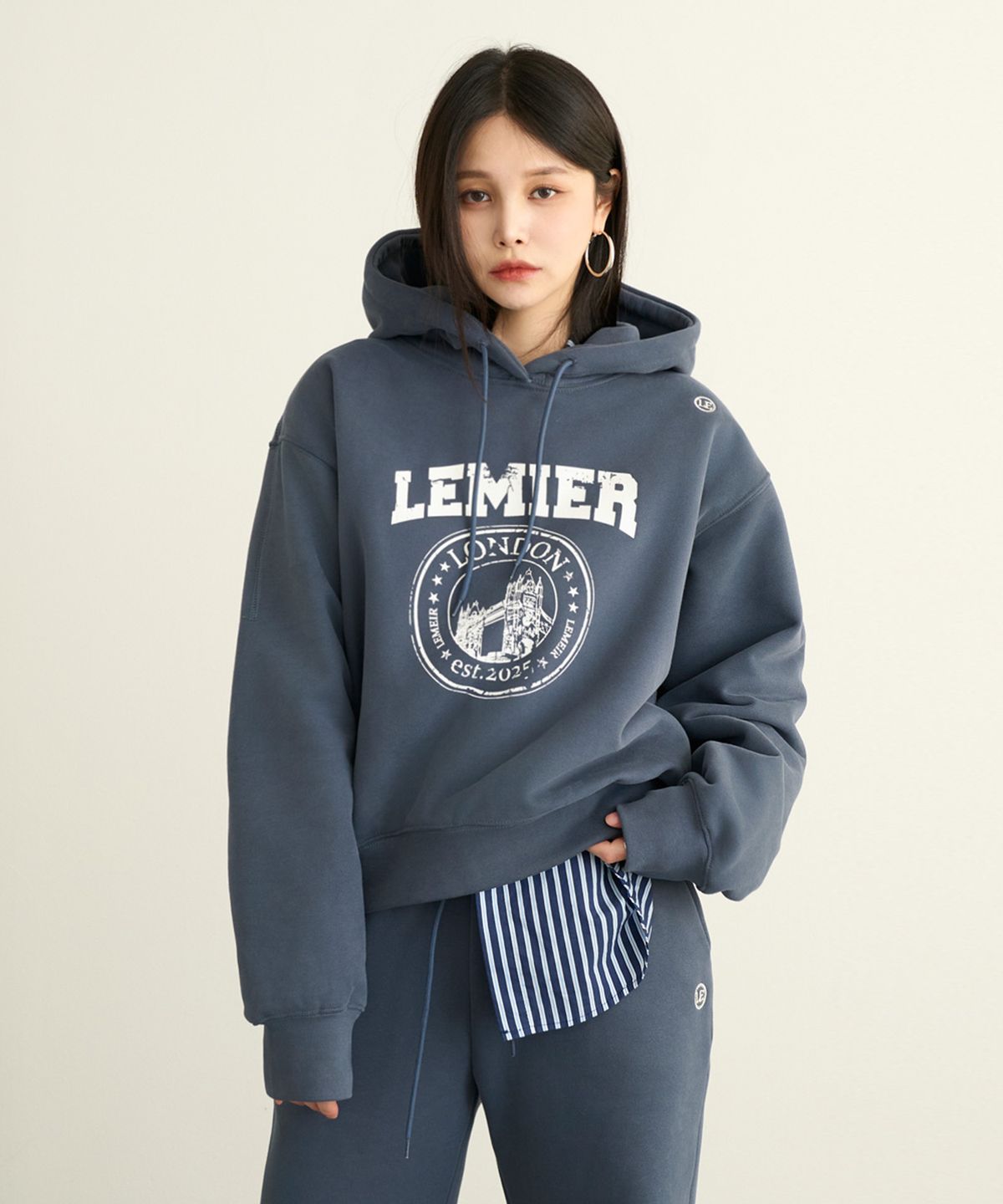 르미어 스튜디오(LEMIER STUDIO) [LEMIER STUDIO] 런던 시티 기모 런던 오버핏 후드티 #LMSt-801