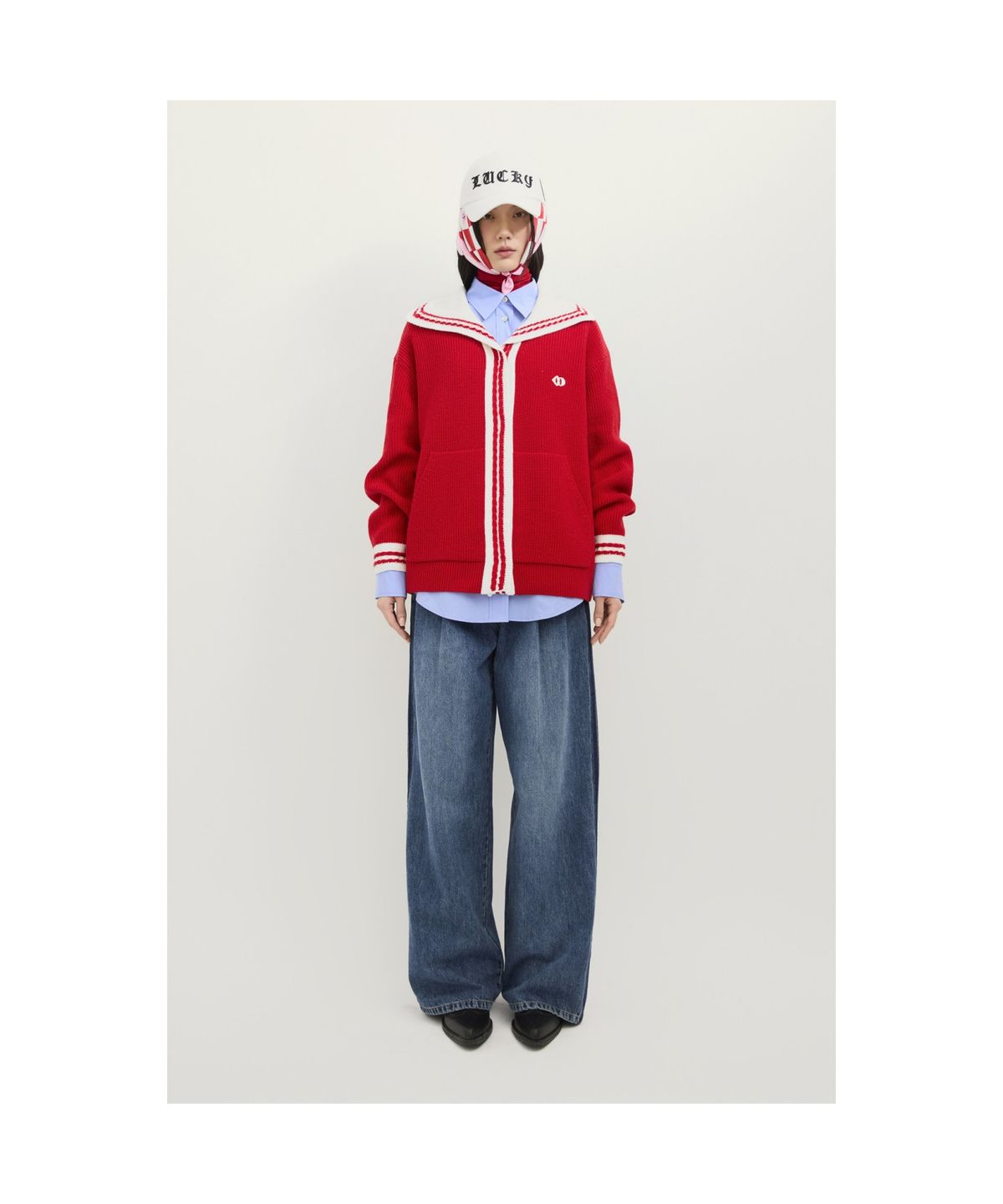 럭키슈에뜨(LUCKY CHOUETTE) Mini Sailor Knit Cardigan (red) LFWCS25130REX