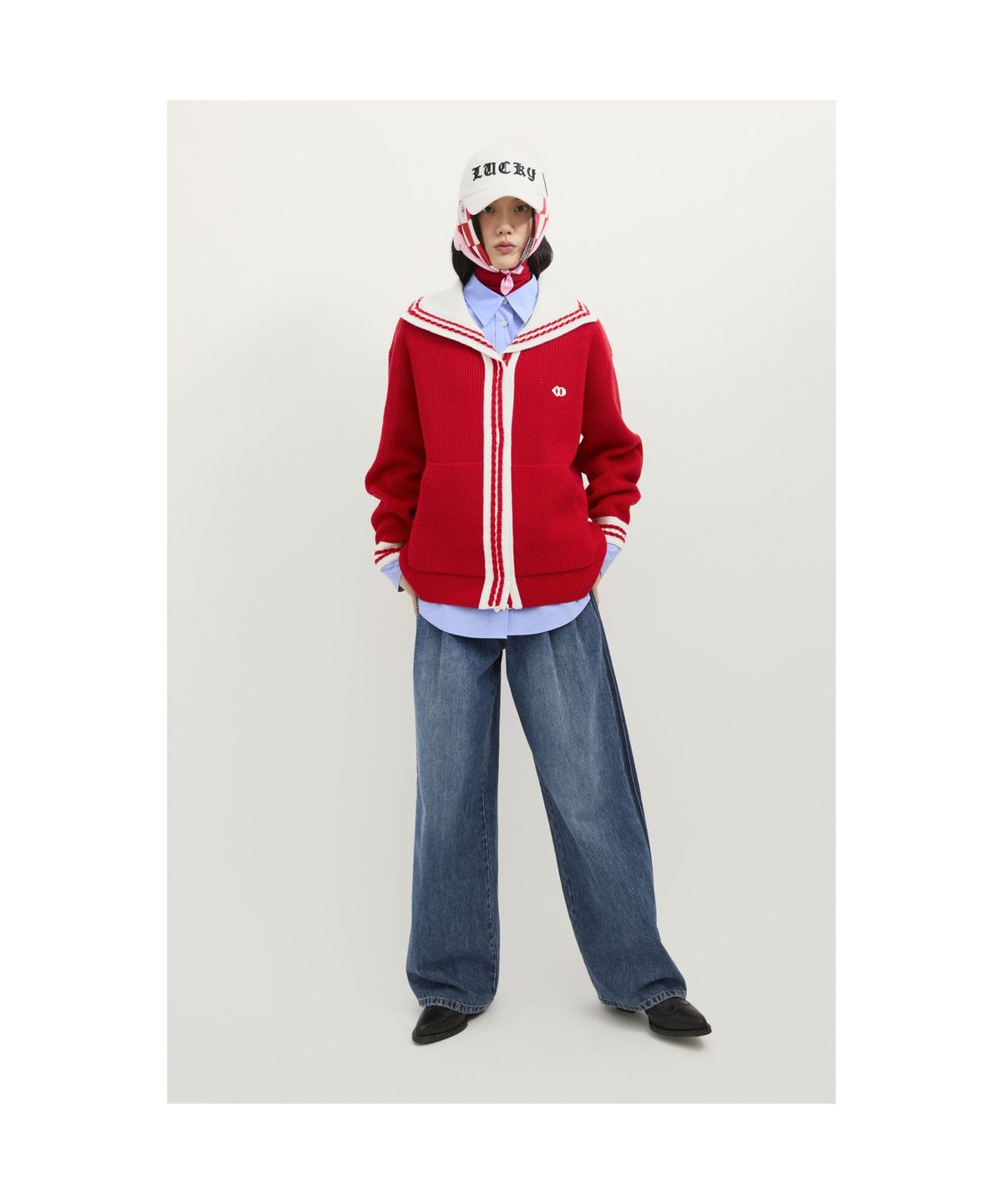 럭키슈에뜨(LUCKY CHOUETTE) Mini Sailor Knit Cardigan (red) LFWCS25130REX
