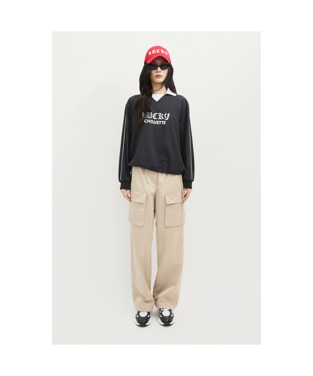 럭키슈에뜨(LUCKY CHOUETTE) Out Pocket Jogger Banding Pants (Fabric Belt) (beige) LFPNS25100BEX