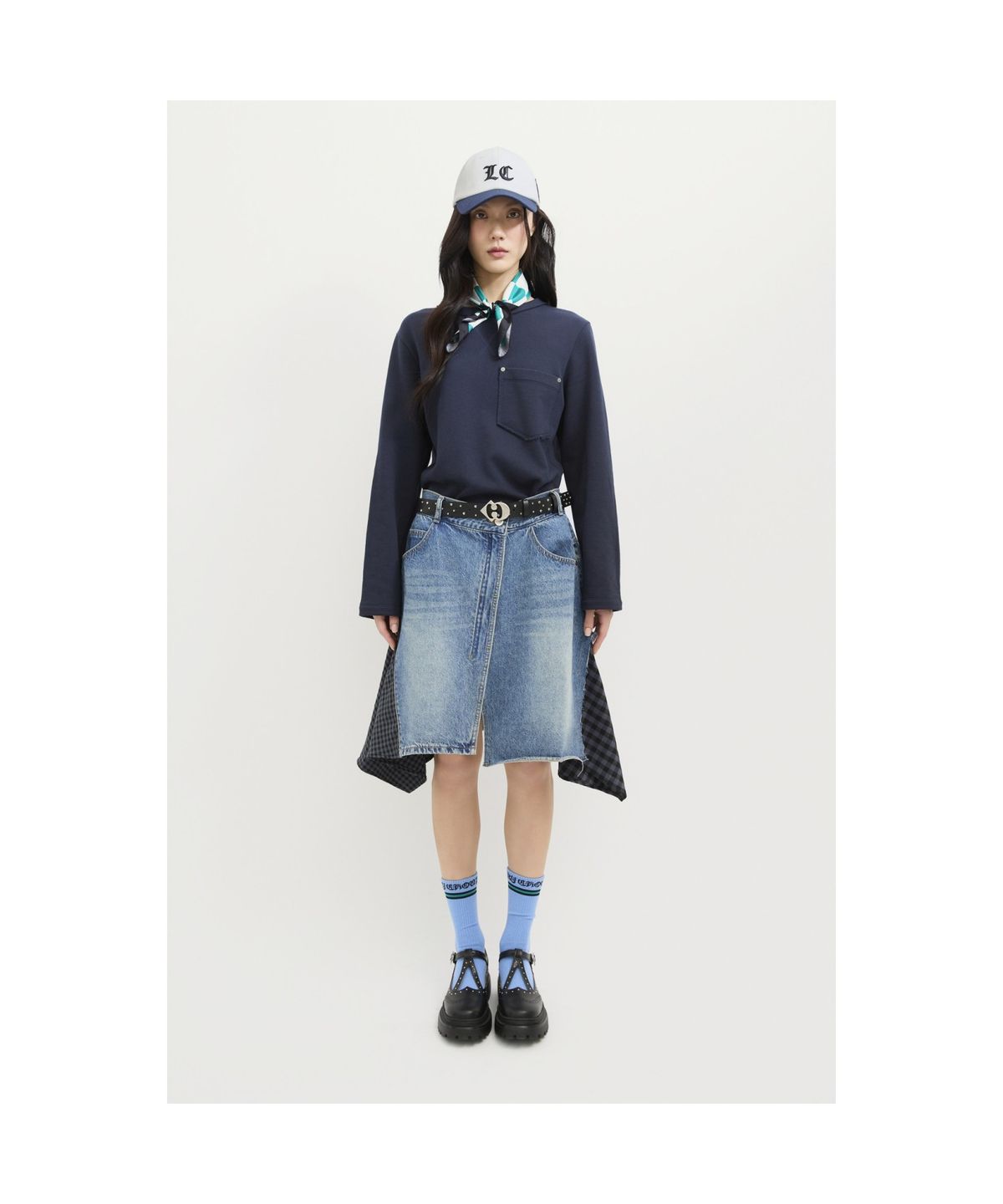 럭키슈에뜨(LUCKY CHOUETTE) Jersey Mix Denim Dress (multi color) LFPDS25170XXX