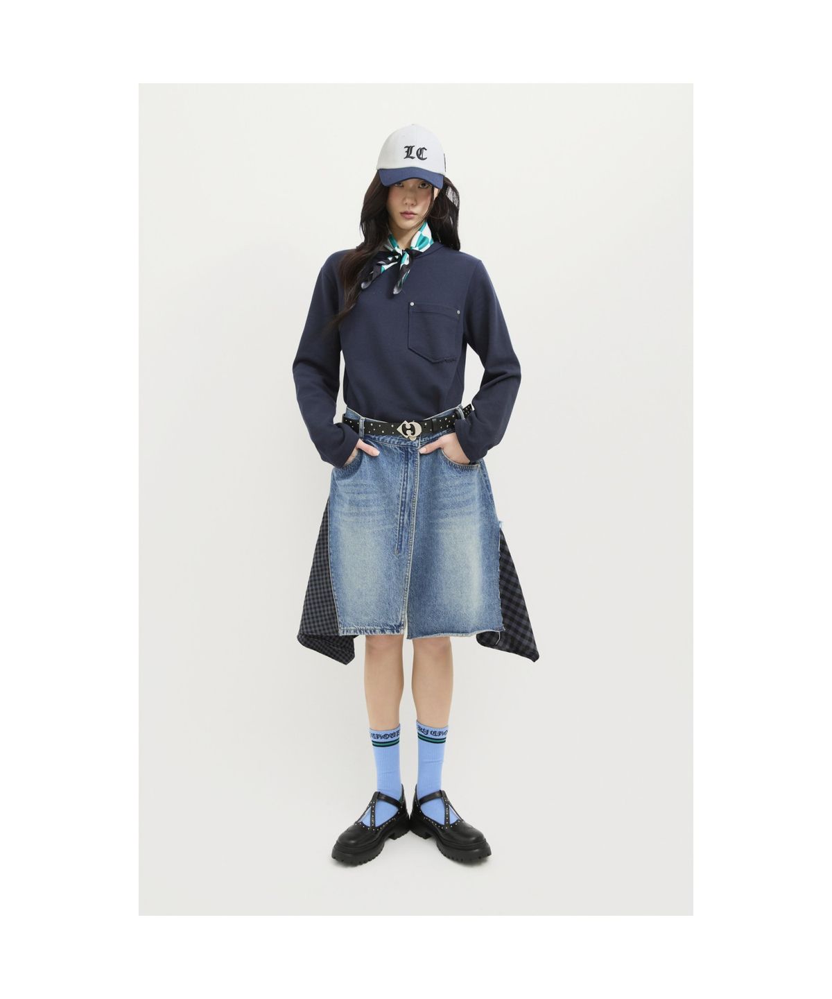 럭키슈에뜨(LUCKY CHOUETTE) Jersey Mix Denim Dress (multi color) LFPDS25170XXX