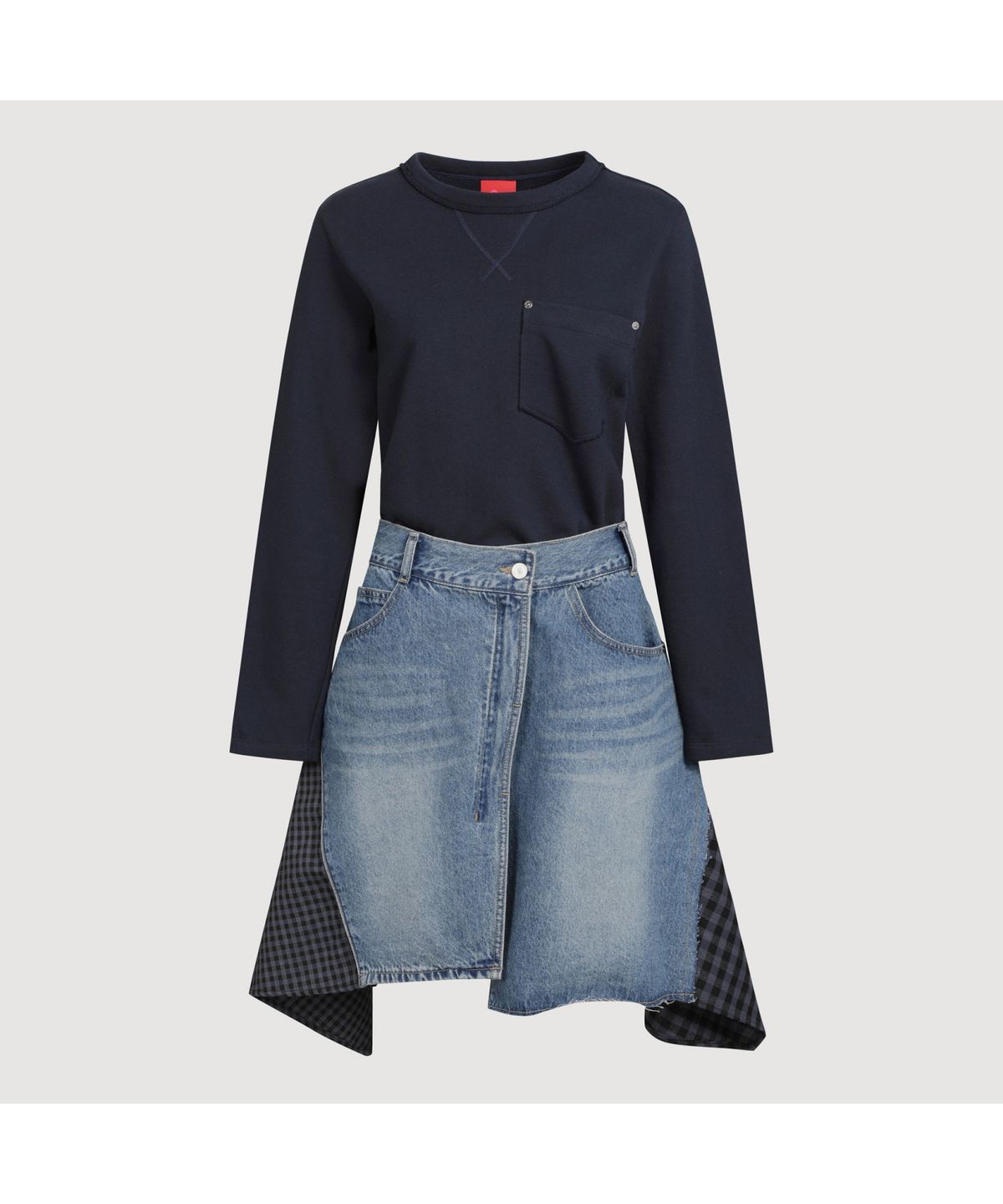 럭키슈에뜨(LUCKY CHOUETTE) Jersey Mix Denim Dress (multi color) LFPDS25170XXX