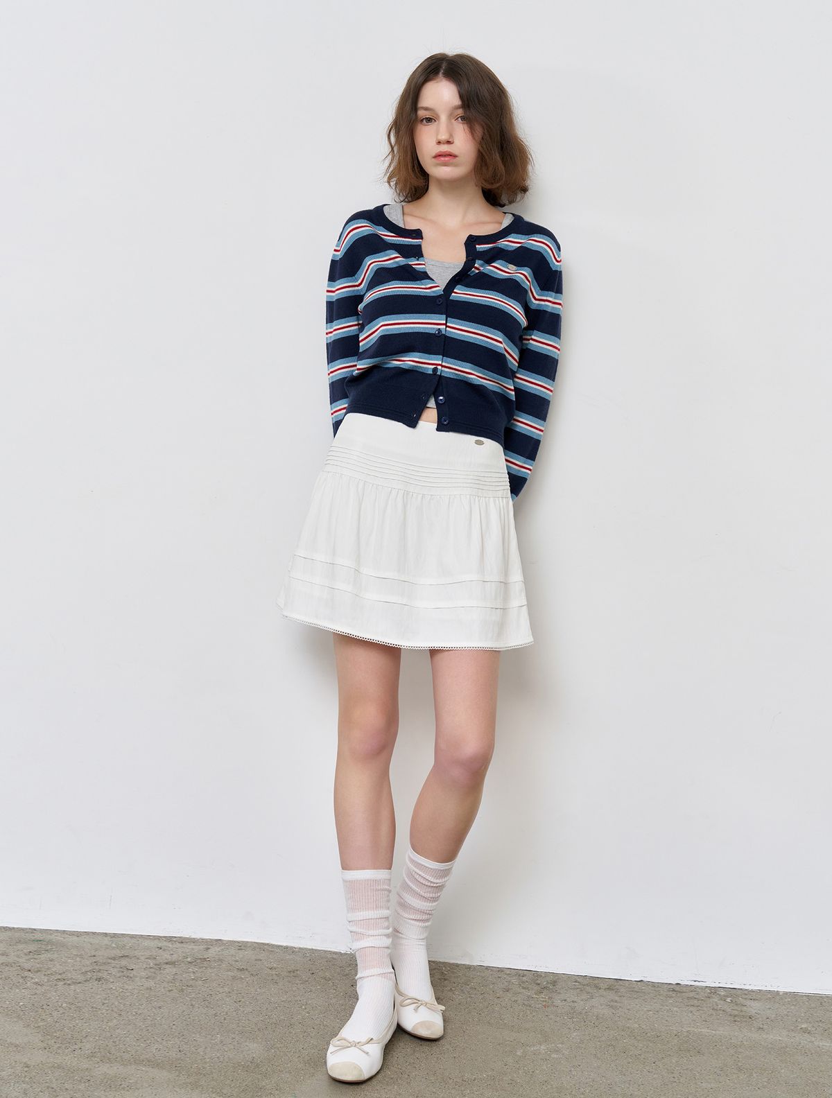 제너럴아이디어(GENERALIDEA) 멀티 스트라이프 크루넥 가디건 [NAVY] / WBE1L04504