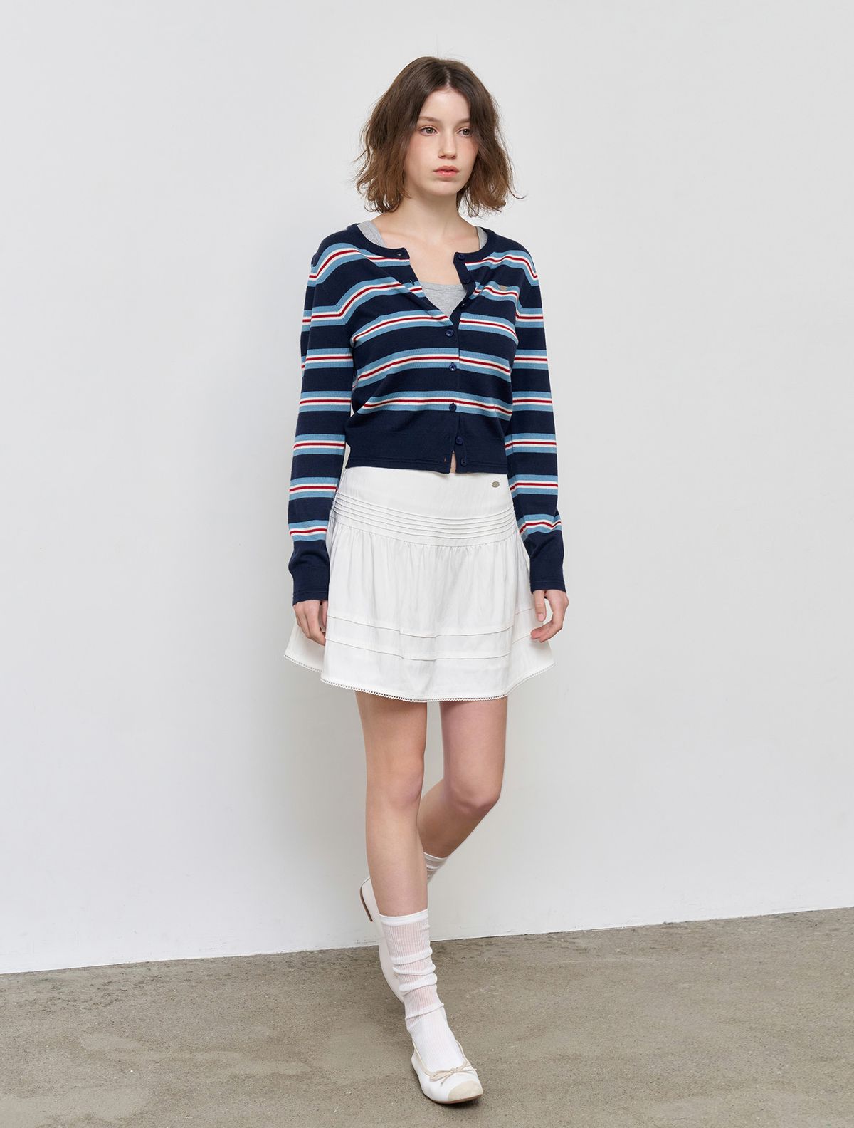 제너럴아이디어(GENERALIDEA) 멀티 스트라이프 크루넥 가디건 [NAVY] / WBE1L04504