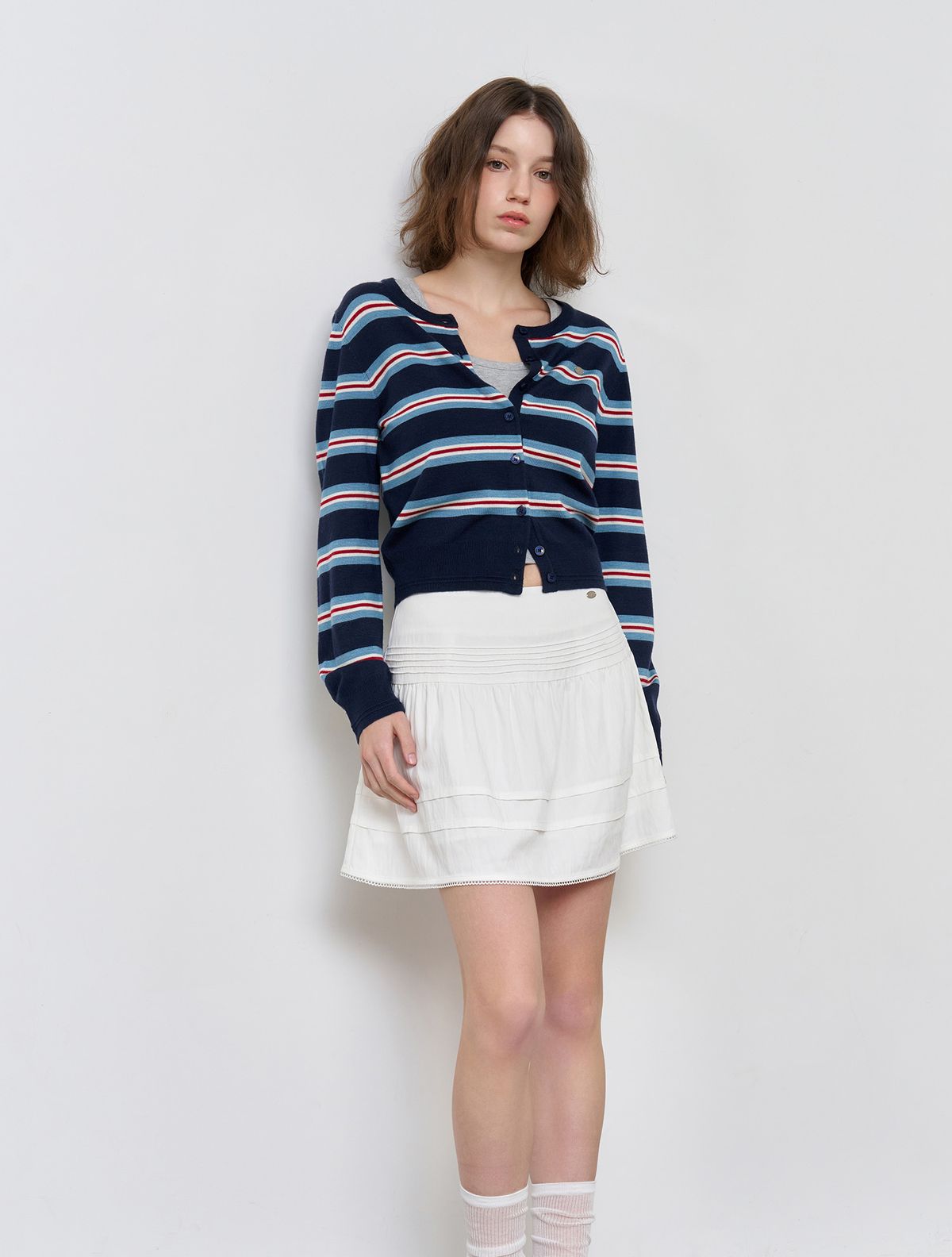 제너럴아이디어(GENERALIDEA) 멀티 스트라이프 크루넥 가디건 [NAVY] / WBE1L04504