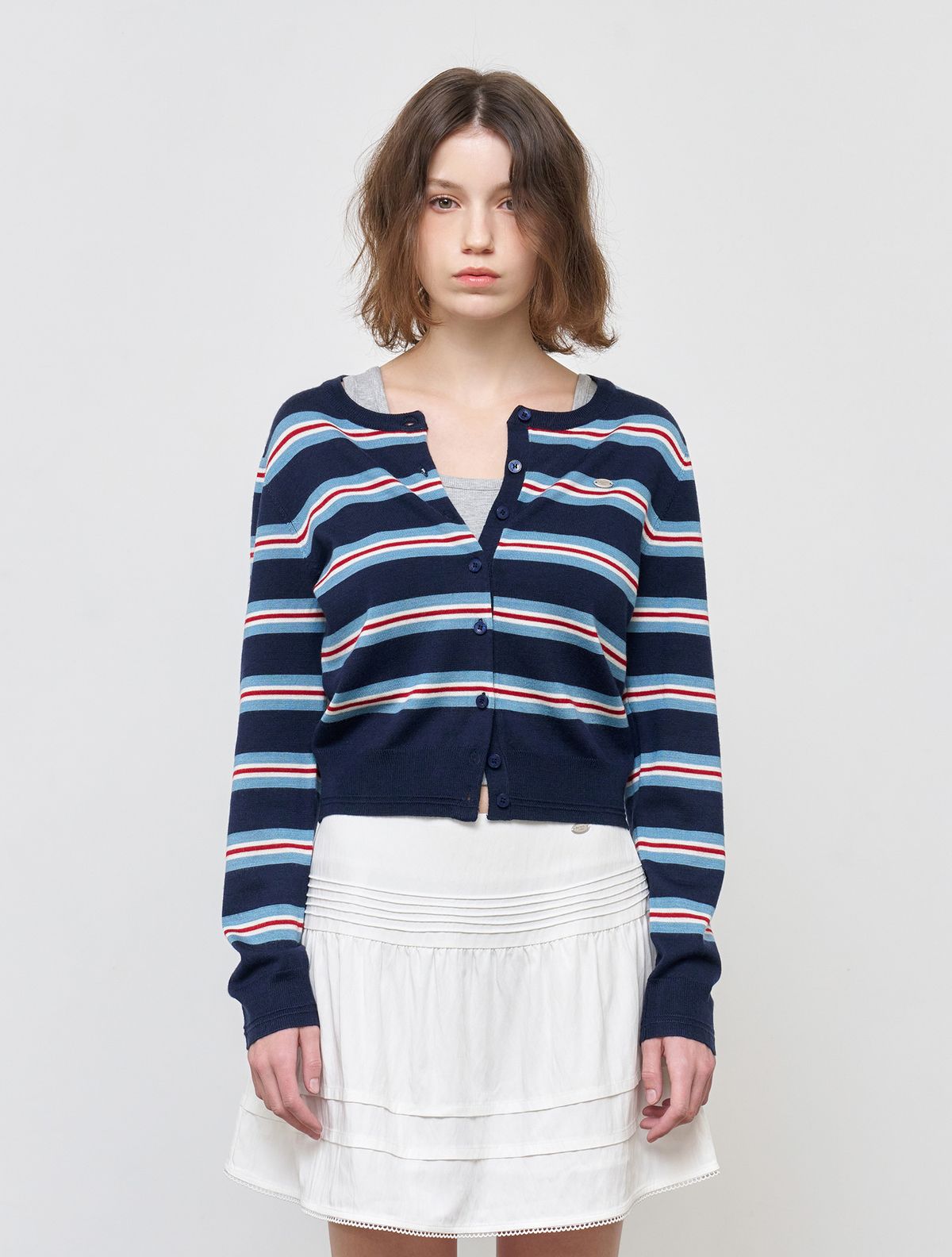 제너럴아이디어(GENERALIDEA) 멀티 스트라이프 크루넥 가디건 [NAVY] / WBE1L04504