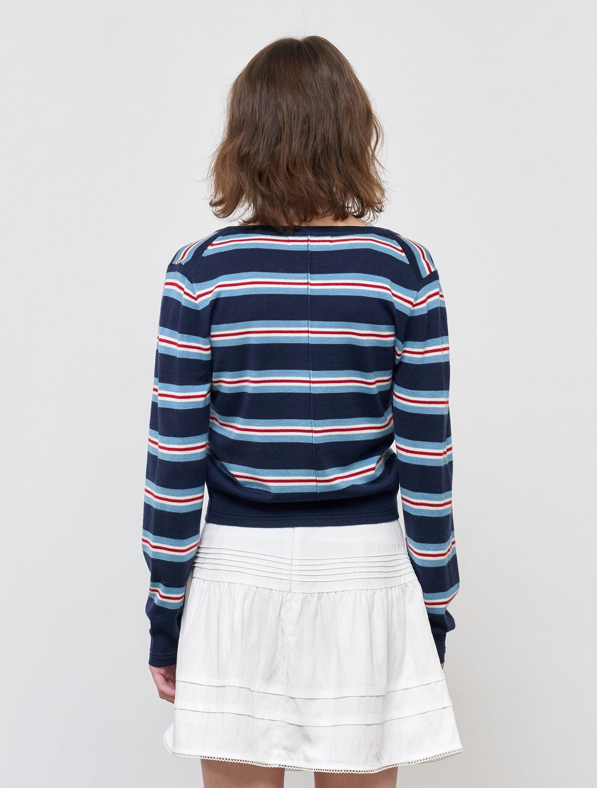 제너럴아이디어(GENERALIDEA) 멀티 스트라이프 크루넥 가디건 [NAVY] / WBE1L04504