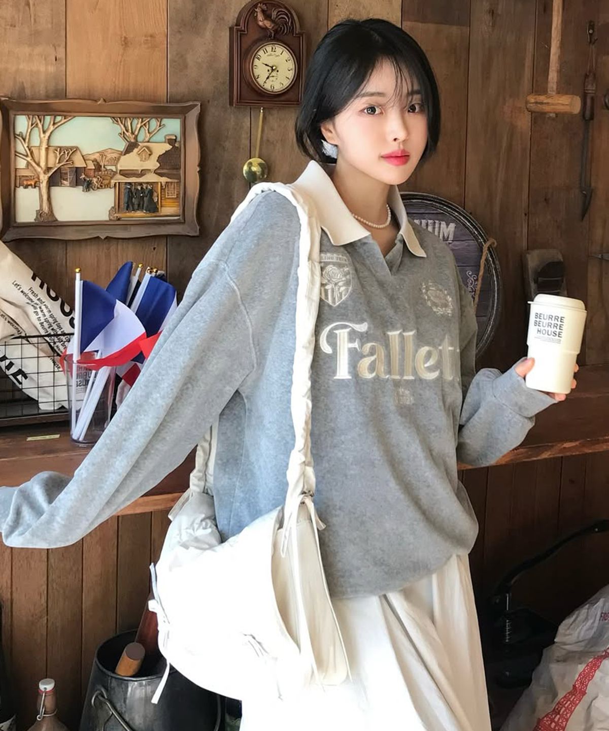 팔렛(FALLETT) 벨로아 카라 맨투맨 멜란지 그레이