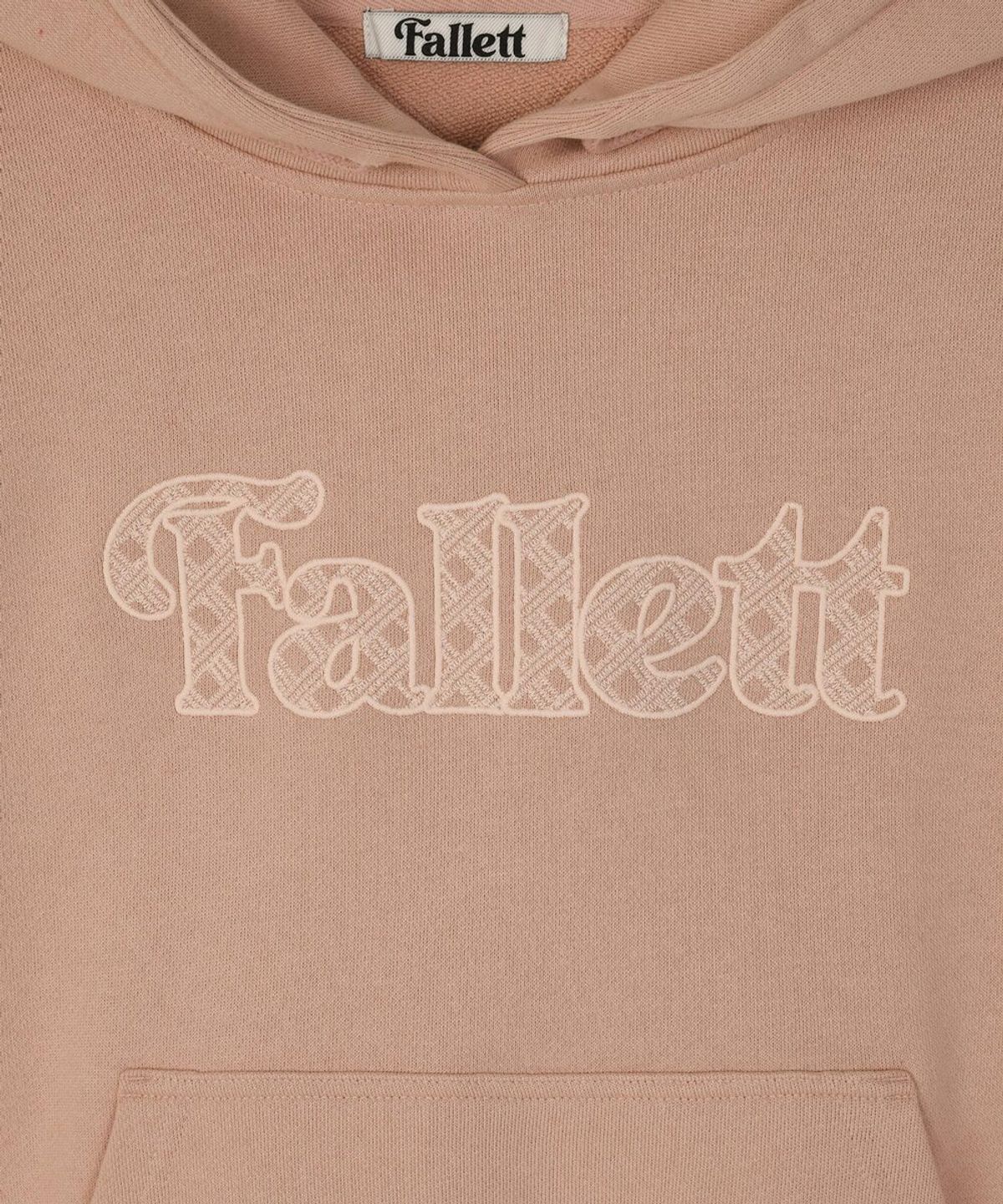 팔렛(FALLETT) 체크 스토리 로고 크롭 후드 핑크