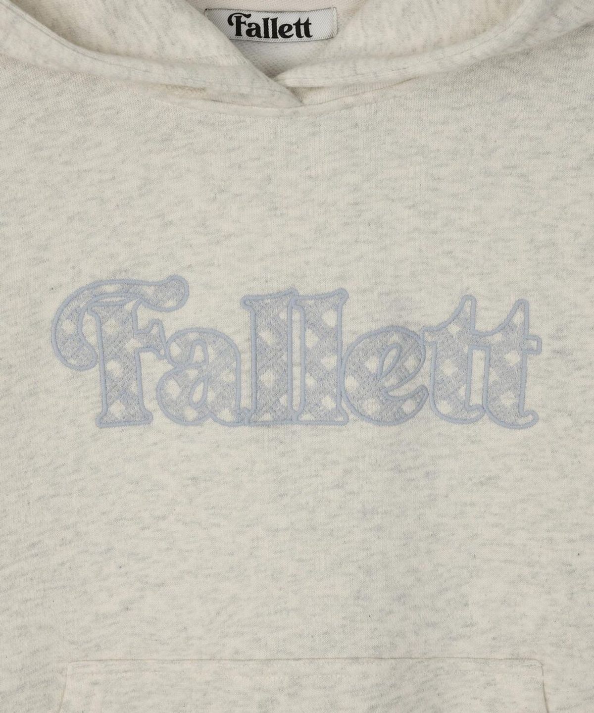 팔렛(FALLETT) 체크 스토리 로고 크롭 후드 오트밀