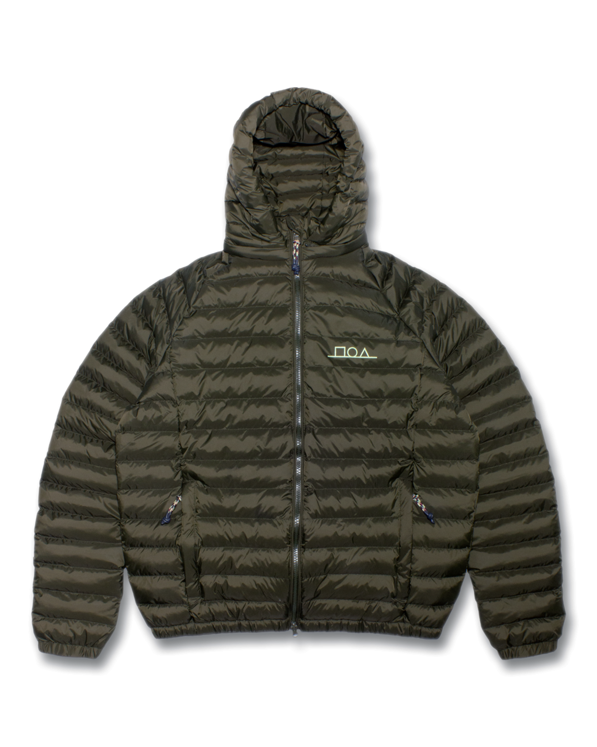 미디엄스(MEDIUMS) Geometric Logo Light Weight Puffer Jacket - Olive(도형 로고 라이트 웨이트 패딩 자켓)