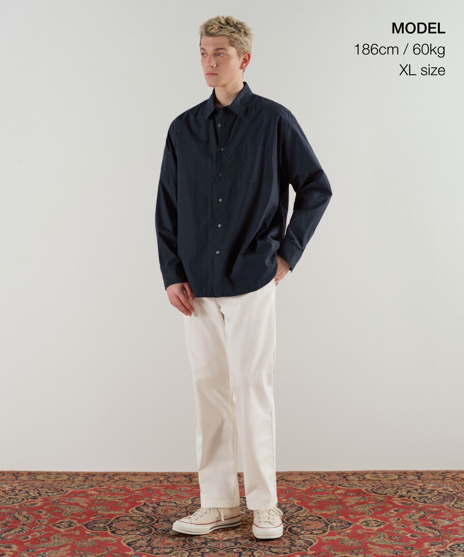 ★MUSINSA STANDARD★ Relaxed soft poplin shirt blue grey MME MUSINSA | MUSINSA STANDARD Relaxed Soft Poplin Shirt [Navy]