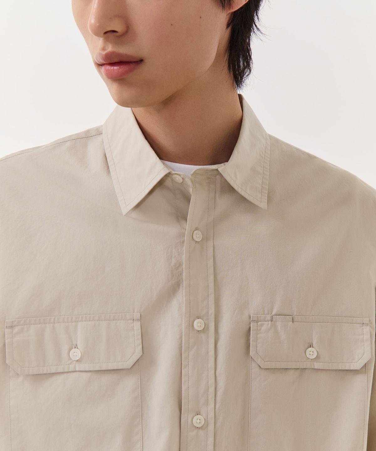 무신사 스탠다드(MUSINSA STANDARD) 릴렉스드 소프트 포플린 오피서 셔츠 [라이트베이지]
