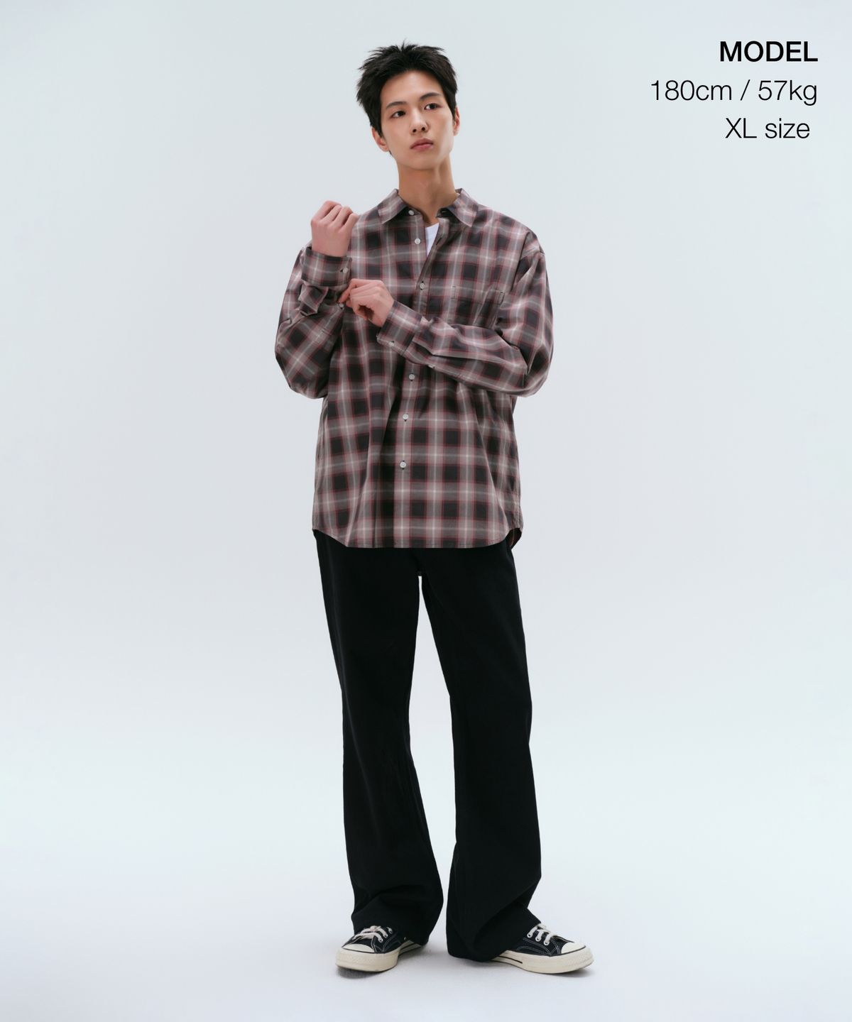무신사 스탠다드(MUSINSA STANDARD) 릴렉스드 옴브레 플레이드 체크 셔츠 [블랙/레드]
