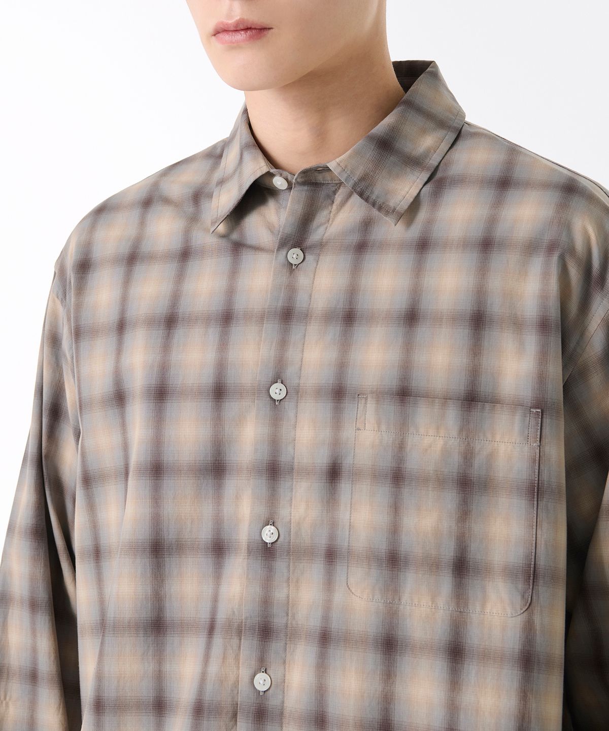 무신사 스탠다드(MUSINSA STANDARD) 릴렉스드 옴브레 체크 셔츠 2 [브라운/베이지]