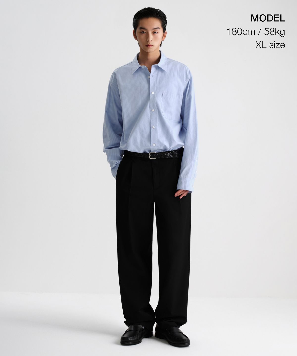 무신사 스탠다드(MUSINSA STANDARD) 릴렉스드 쓰리 핀 스트라이프 포플린 셔츠 [블루/화이트]