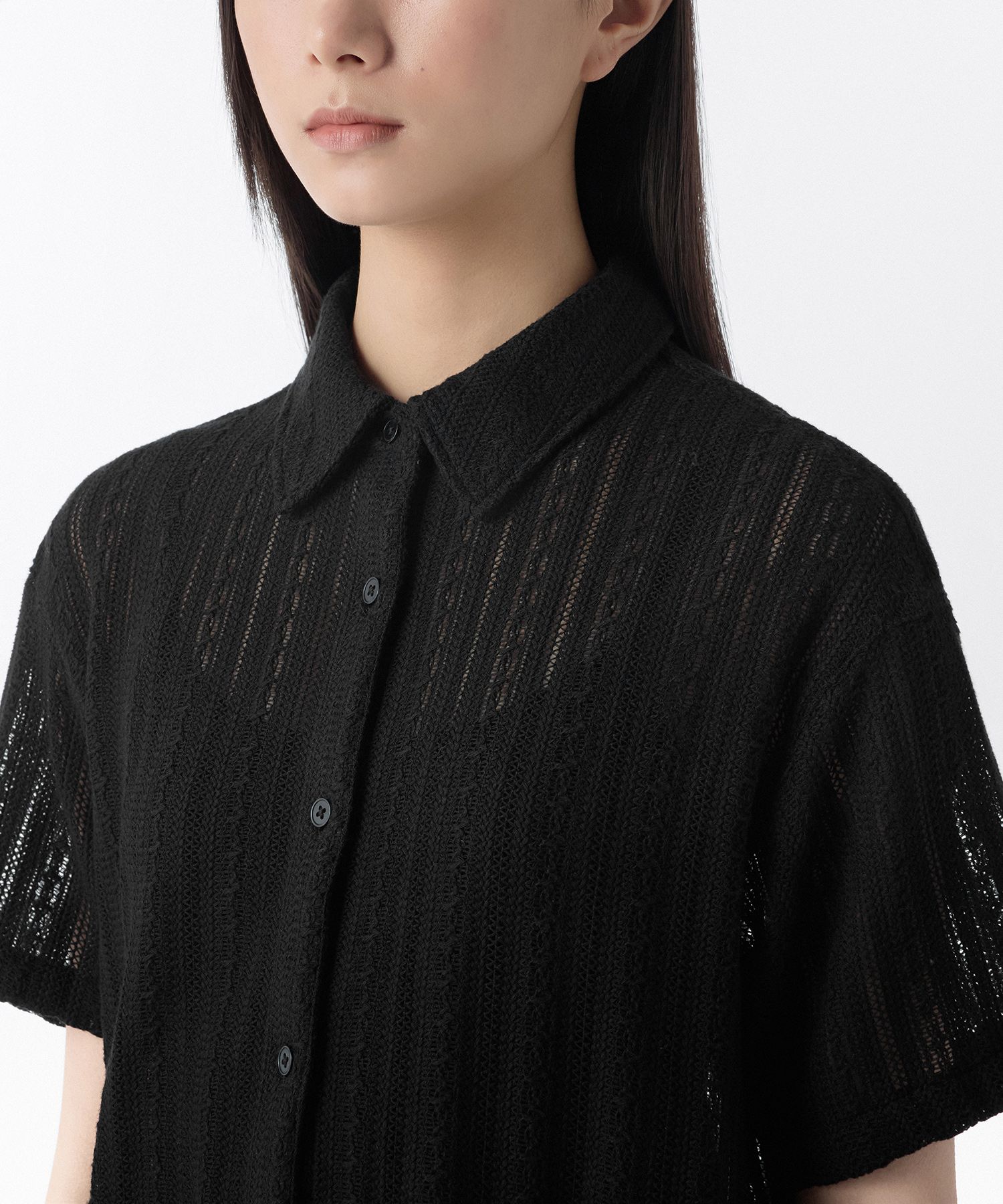 ★MUSINSA STANDARD★ Relaxed Crochet Short Sleeve Shirt Blac MUSINSA | MUSINSA STANDARD WOMAN Women's Relaxed Crochet