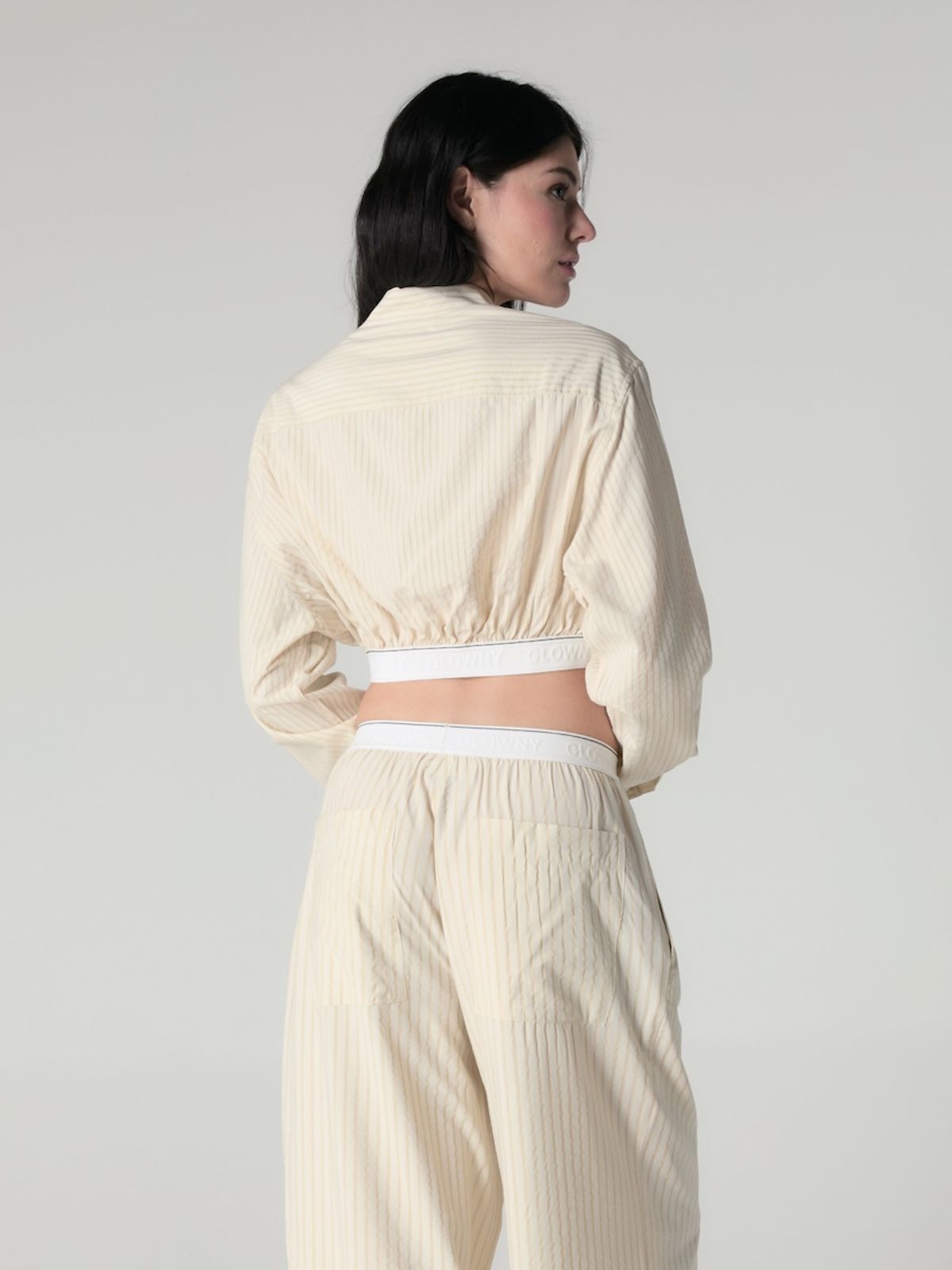 글로니(GLOWNY) WILLY CROP SHIRT (BEIGE  STRIPE)