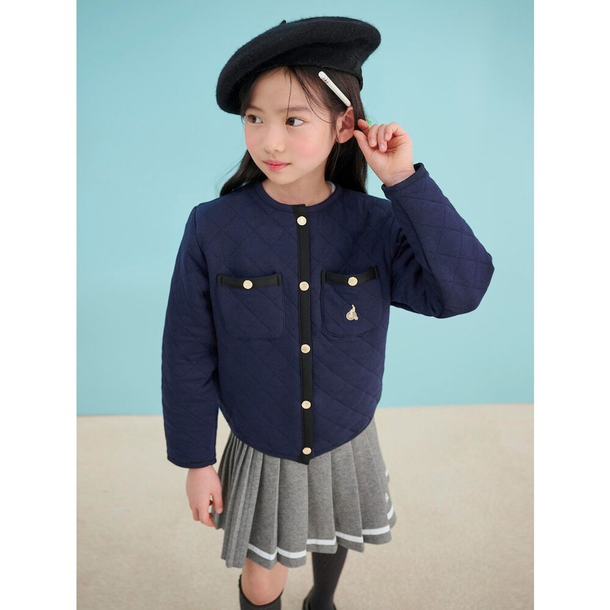 빈폴 키즈(BEANPOLE KIDS) 여아 저지 퀼팅 점퍼  네이비 (BI5139G01R)