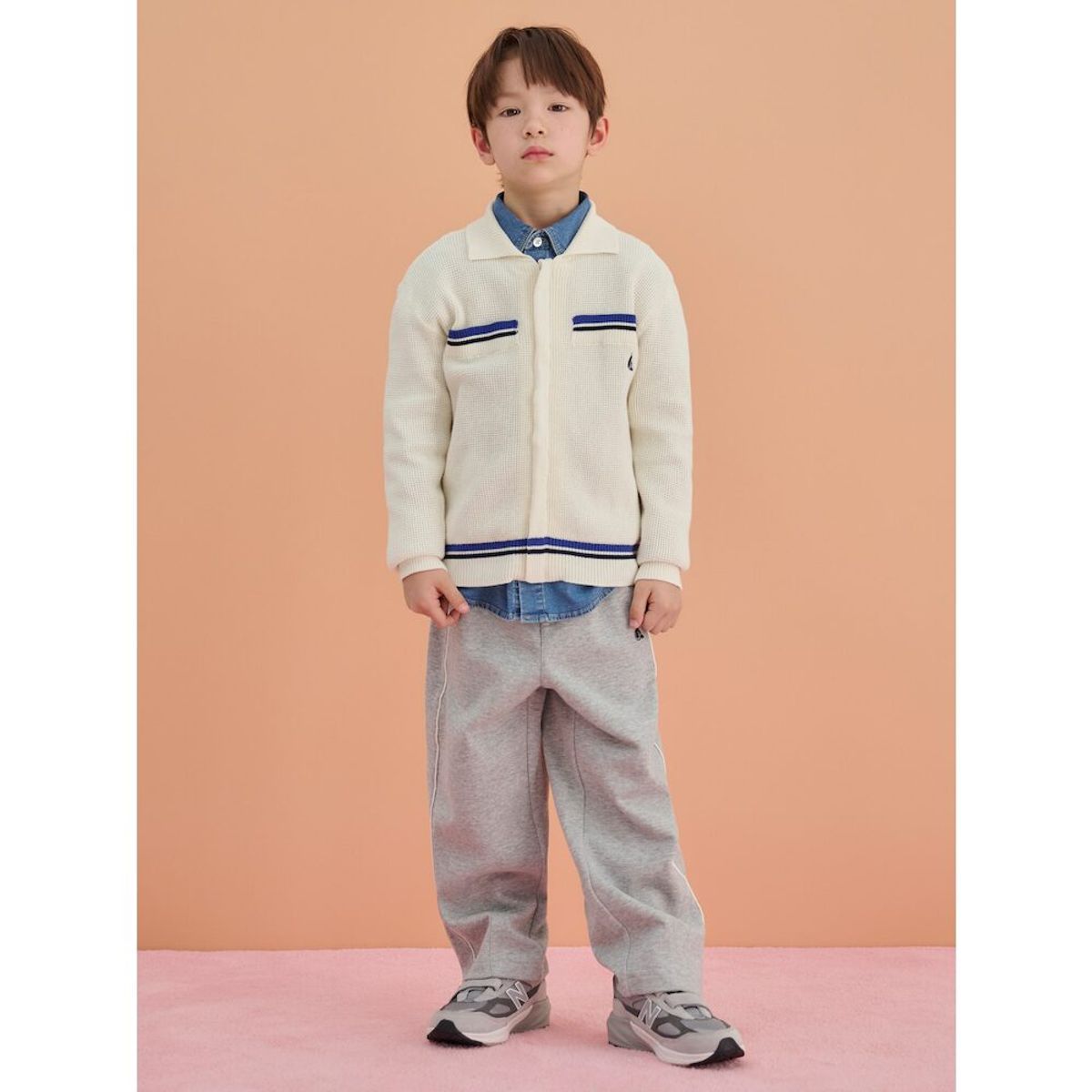 빈폴 키즈(BEANPOLE KIDS) 플레인형 자카드 T칼라 카디건  아이보리 (BI515AU020)