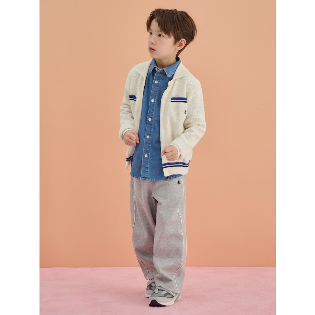 빈폴 키즈(BEANPOLE KIDS) 플레인형 자카드 T칼라 카디건  아이보리 (BI515AU020)