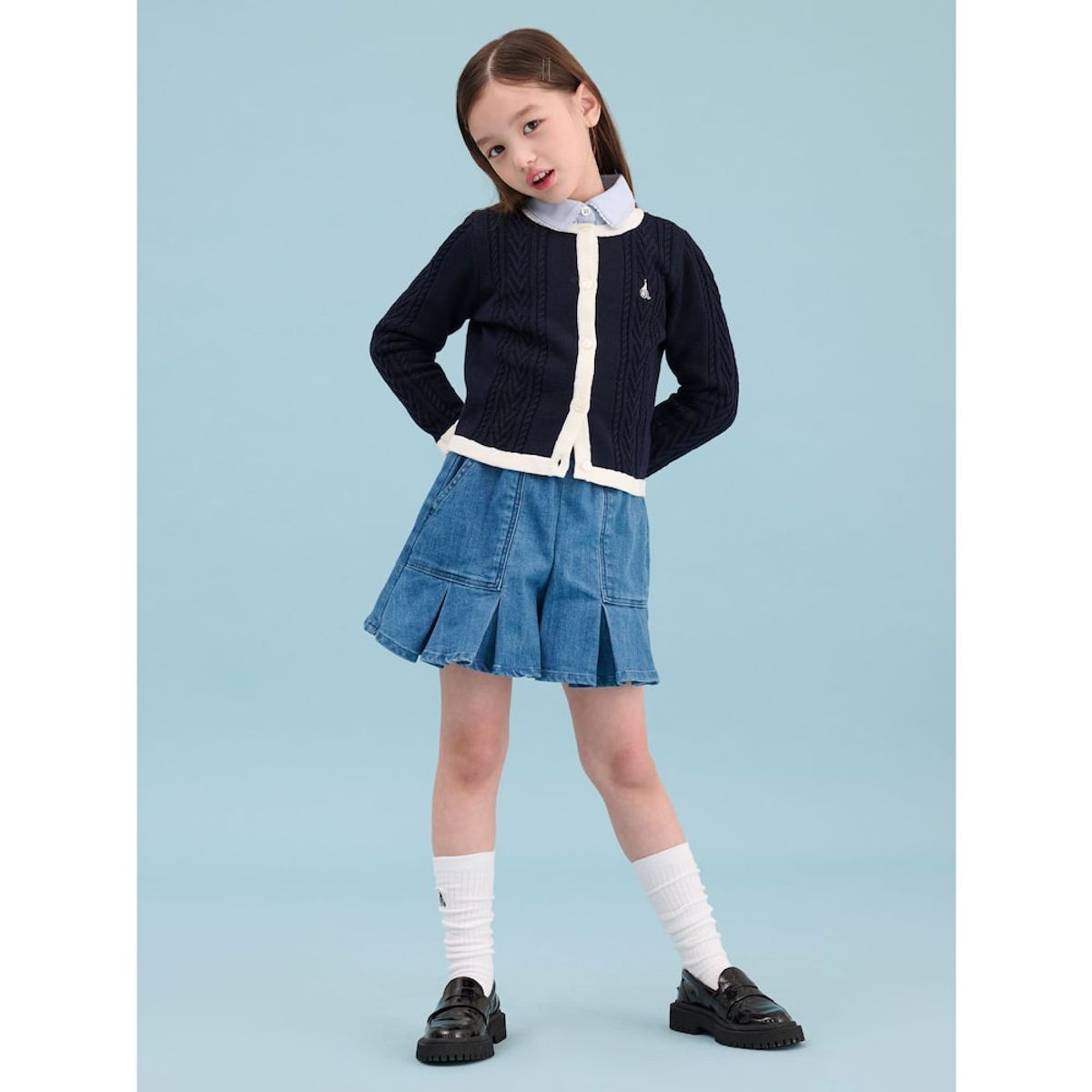 빈폴 키즈(BEANPOLE KIDS) [Essential] 여아 면 변형 케이블 카디건  네이비 (BI515AGE2R)