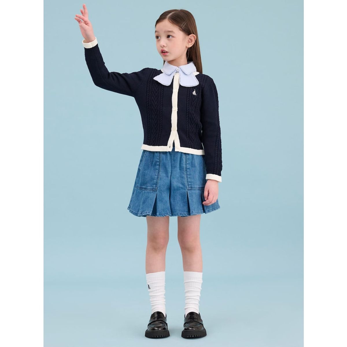 빈폴 키즈(BEANPOLE KIDS) [Essential] 여아 면 변형 케이블 카디건  네이비 (BI515AGE2R)