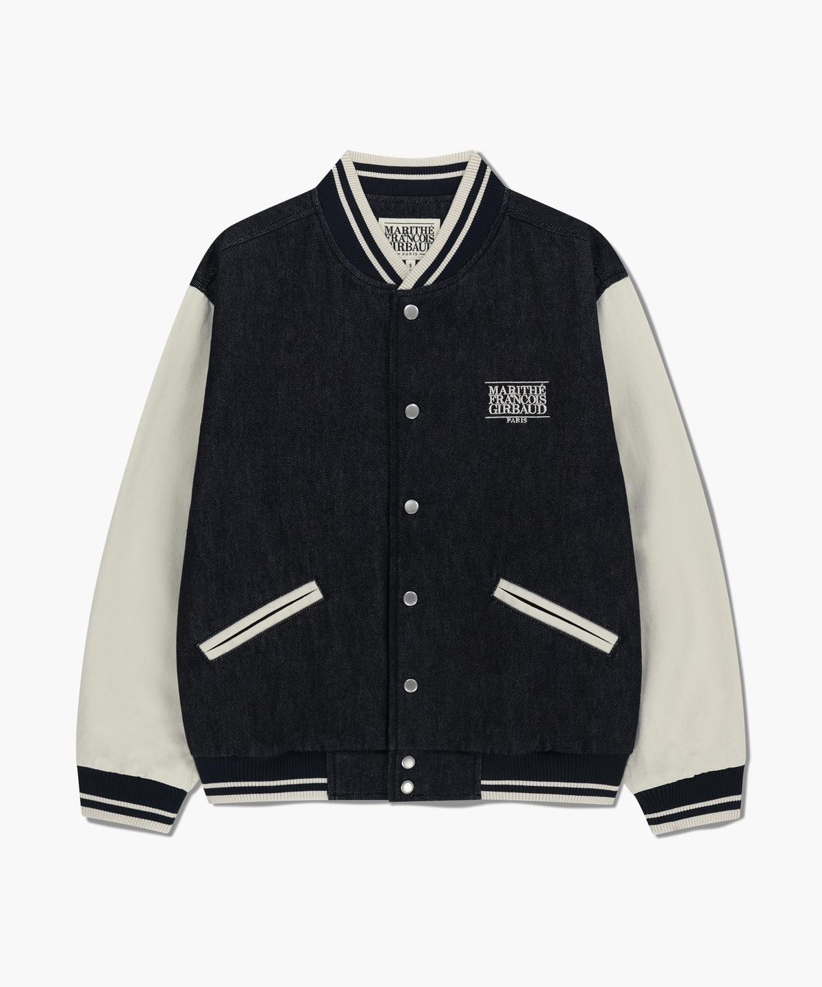 마리떼 프랑소와 저버(MARITHÉ + FRANҪOIS GIRBAUD) CLASSIC LOGO EMBROIDERY DENIM VARSITY JACKET navy