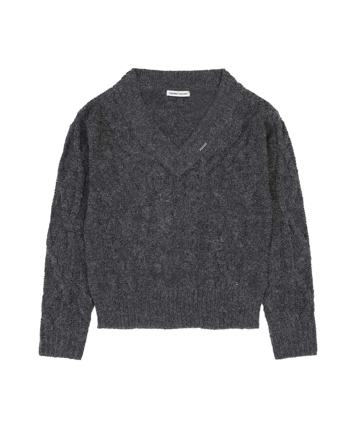 오디너리 홀리데이(ORDINARY HOLIDAY) LOOSE FIT CABLE KNIT PULLOVER [DEEP GRAY]