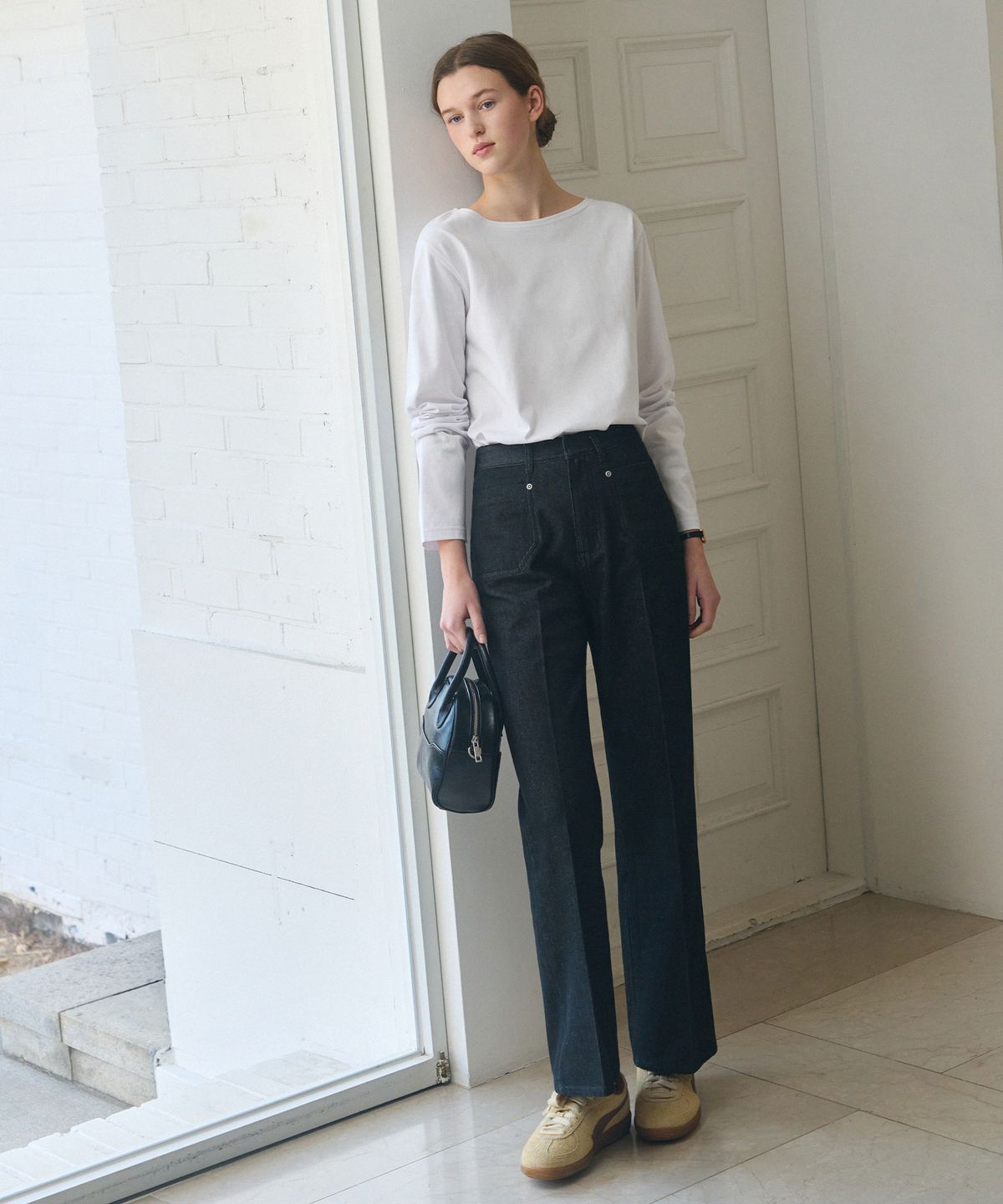 드로우핏 우먼(DRAWFIT WOMEN) 수피마 실켓 보트넥 롱 슬리브 티셔츠 [WHITE]