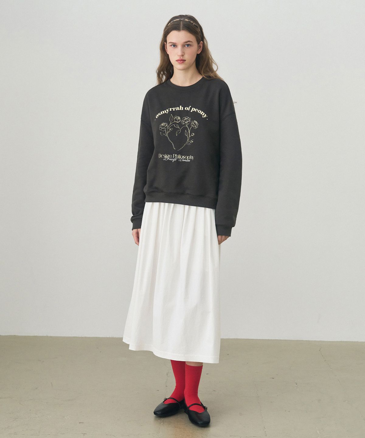 드로우핏 우먼(DRAWFIT WOMEN) 플리츠 롱 플레어 스커트 [IVORY]