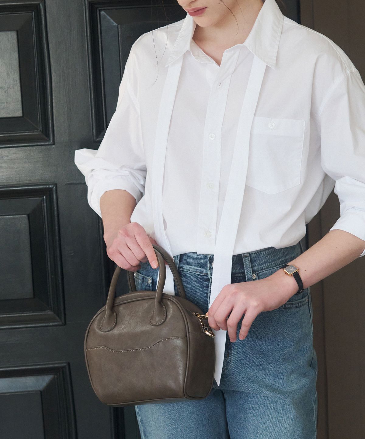 드로우핏 우먼(DRAWFIT WOMEN) 루에타 라운드 토트백 [BROWN]