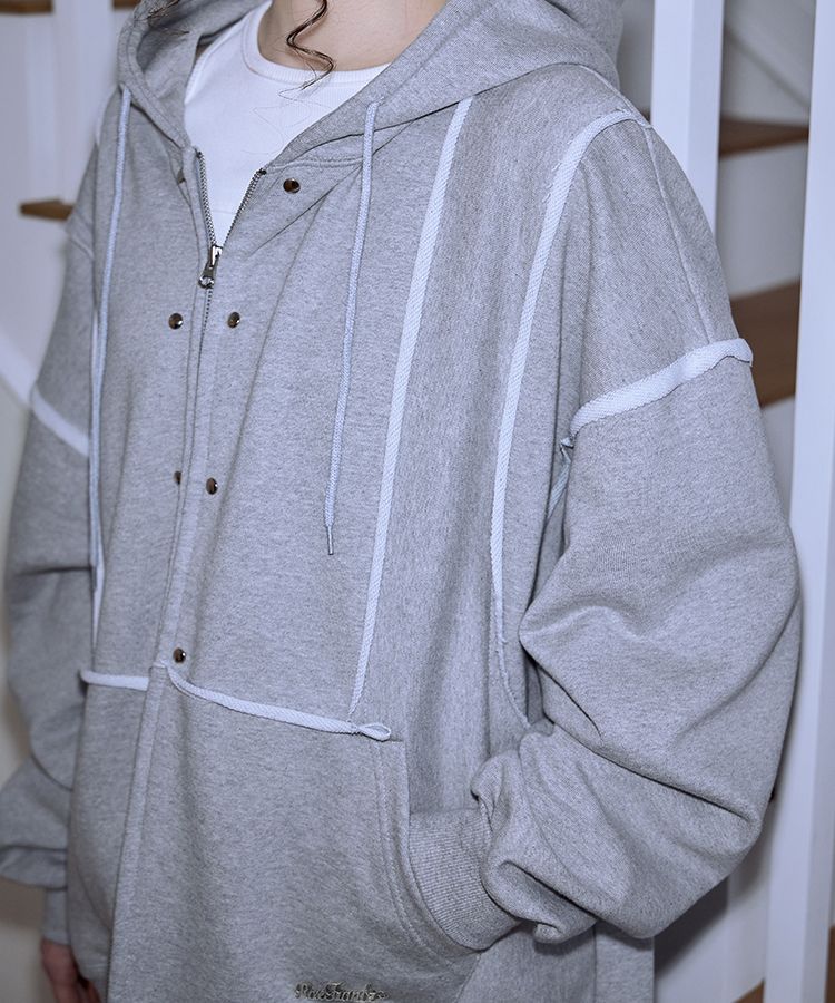 MUSINSA | ROSÉ FRANTZ Studded Overfit Hood Zip-up [Gray]
