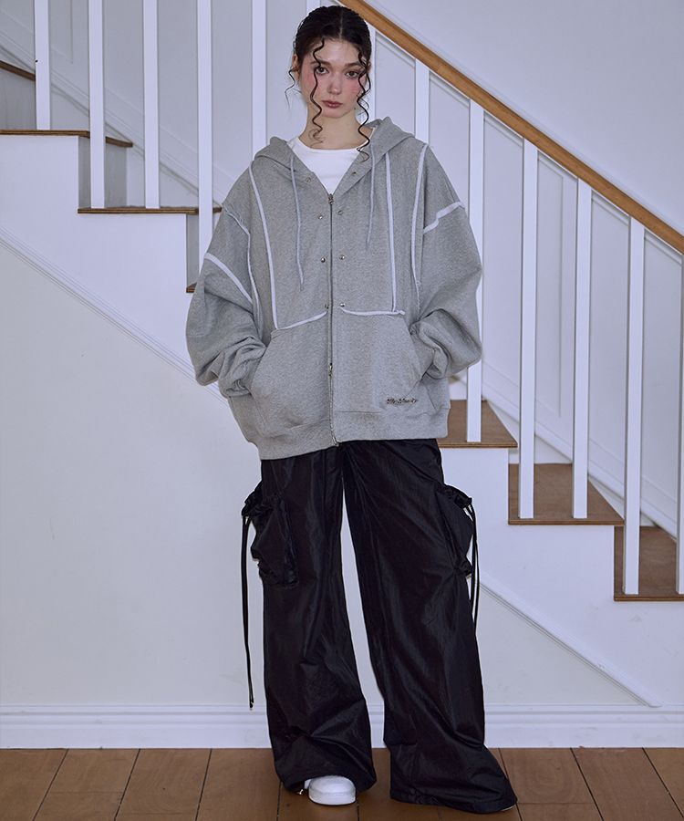 MUSINSA | ROSÉ FRANTZ Studded Overfit Hood Zip-up [Gray]