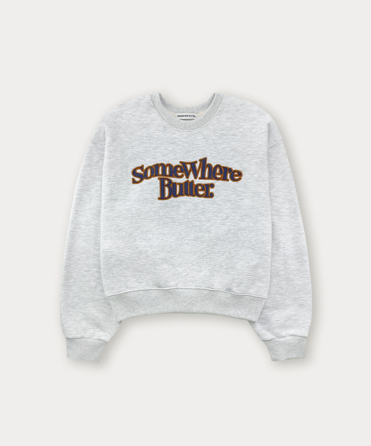 썸웨어버터(SOMEWHEREBUTTER) Denim Wave Logo Sweatshirt - White Melange