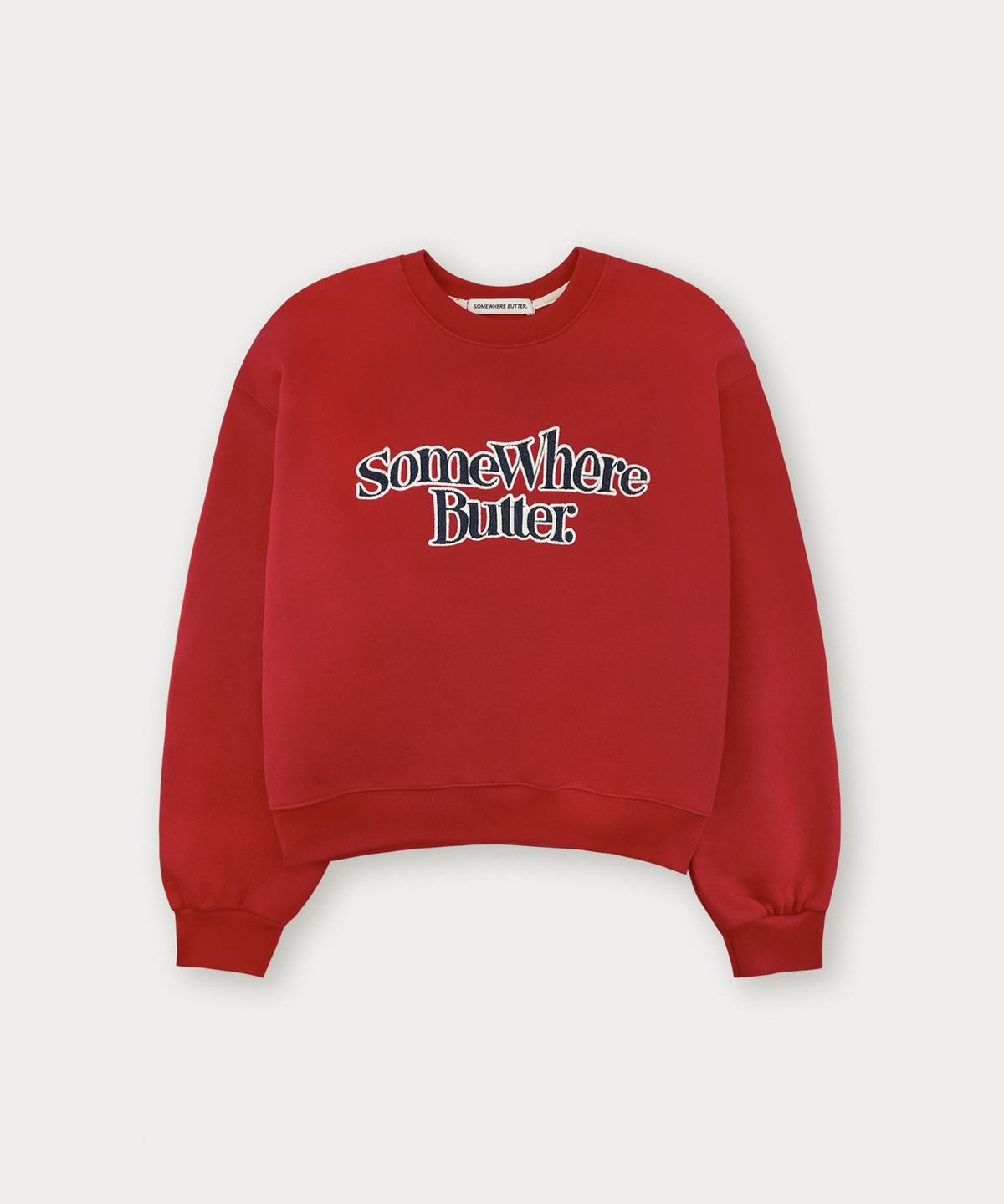 썸웨어버터(SOMEWHEREBUTTER) Denim Wave Logo Sweatshirt - Red