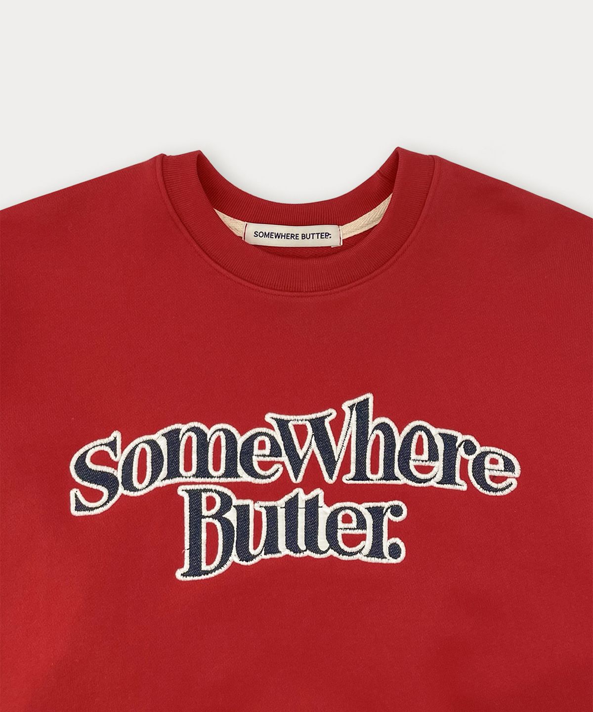 썸웨어버터(SOMEWHEREBUTTER) Denim Wave Logo Sweatshirt - Red